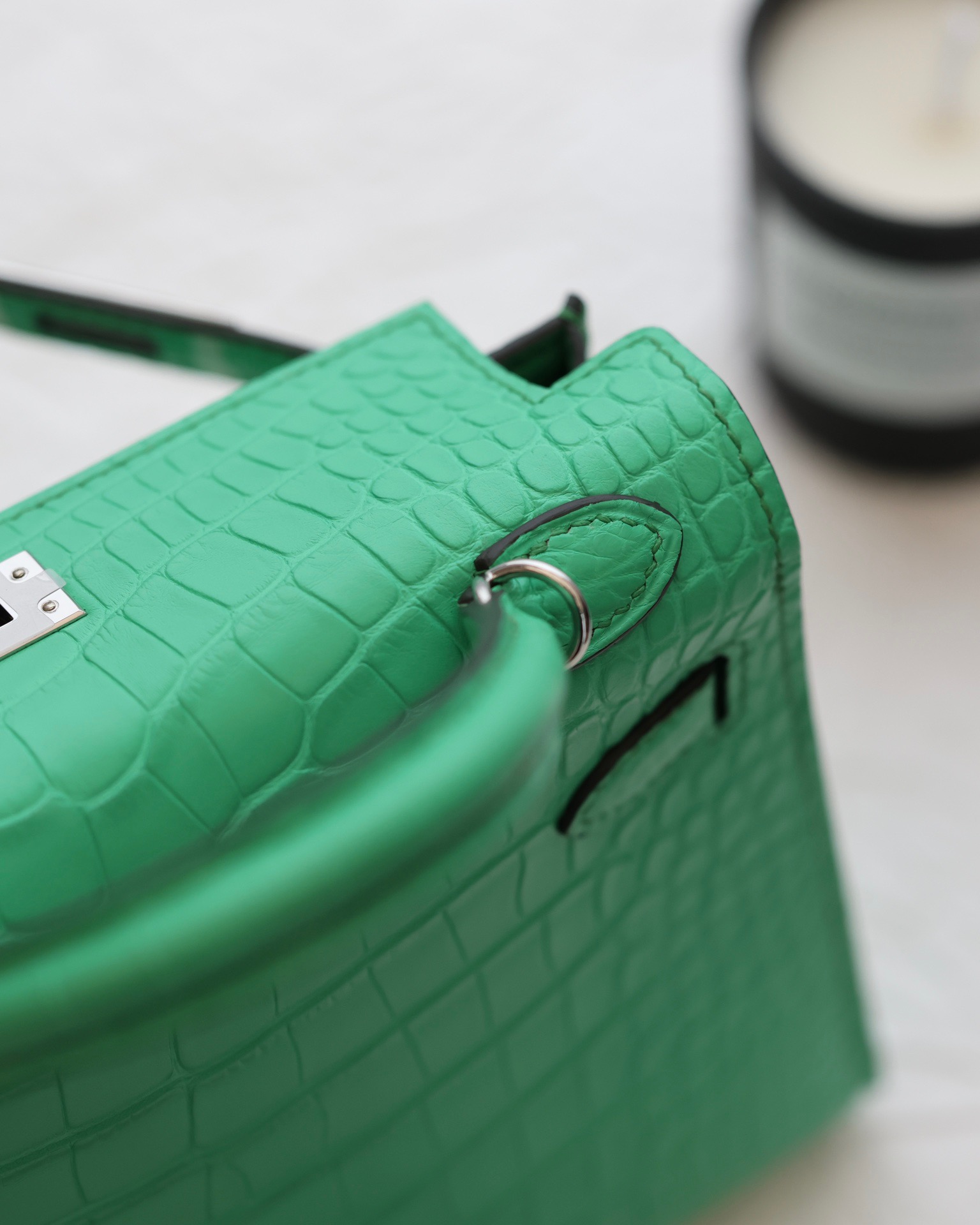 Crocodile skin Mini Kelly #0Z Vert Comice