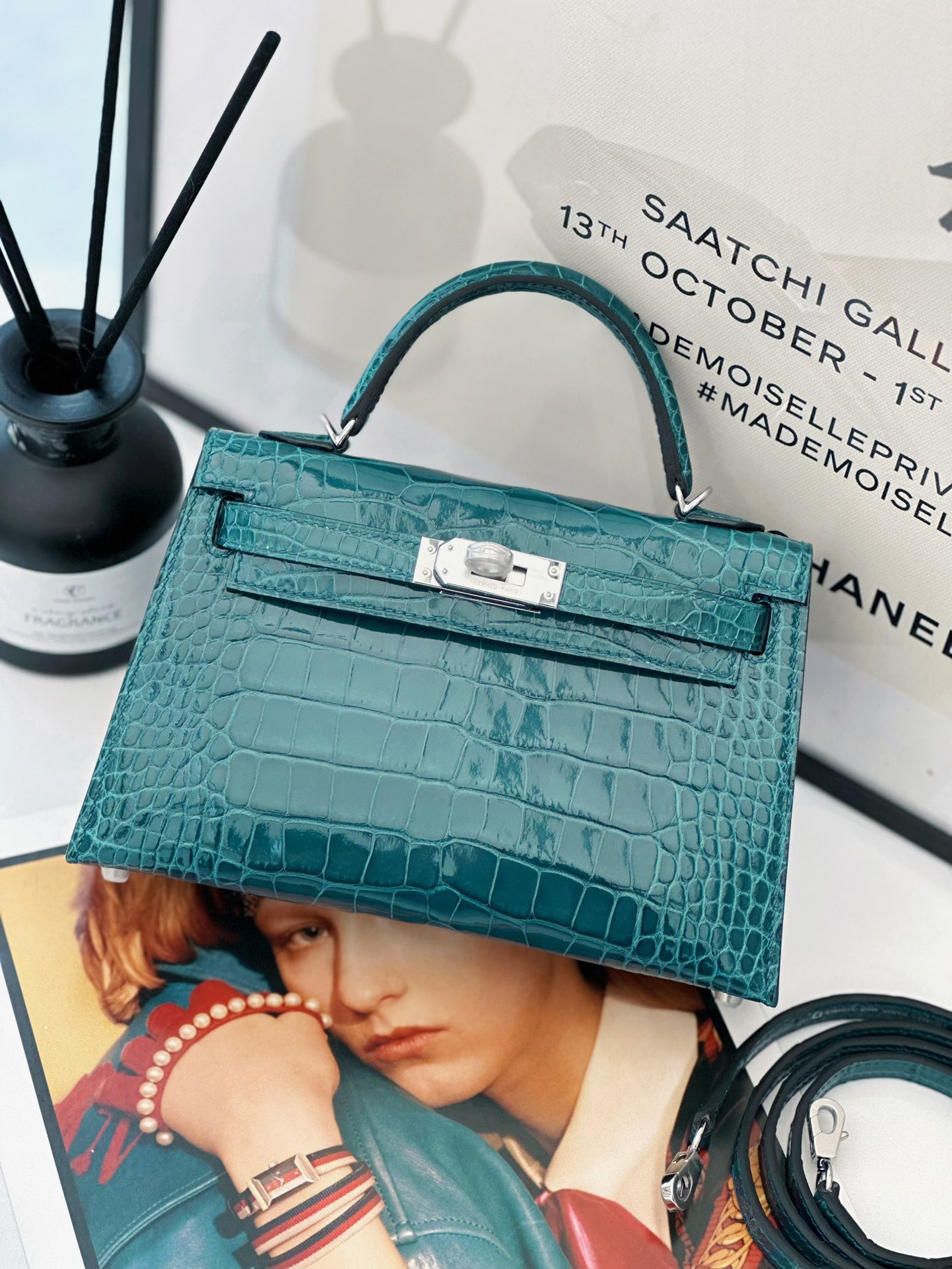 Crocodile skin Mini Kelly #W0 Vert Bosphore