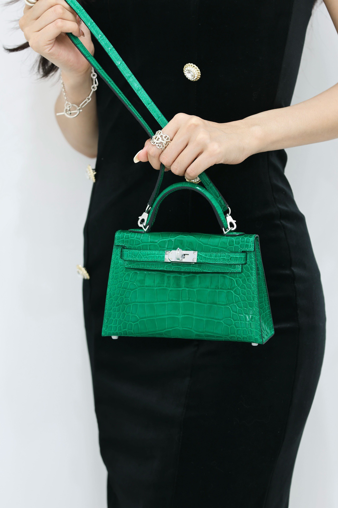 Crocodile skin Mini Kelly #6Q Vert Emeraude