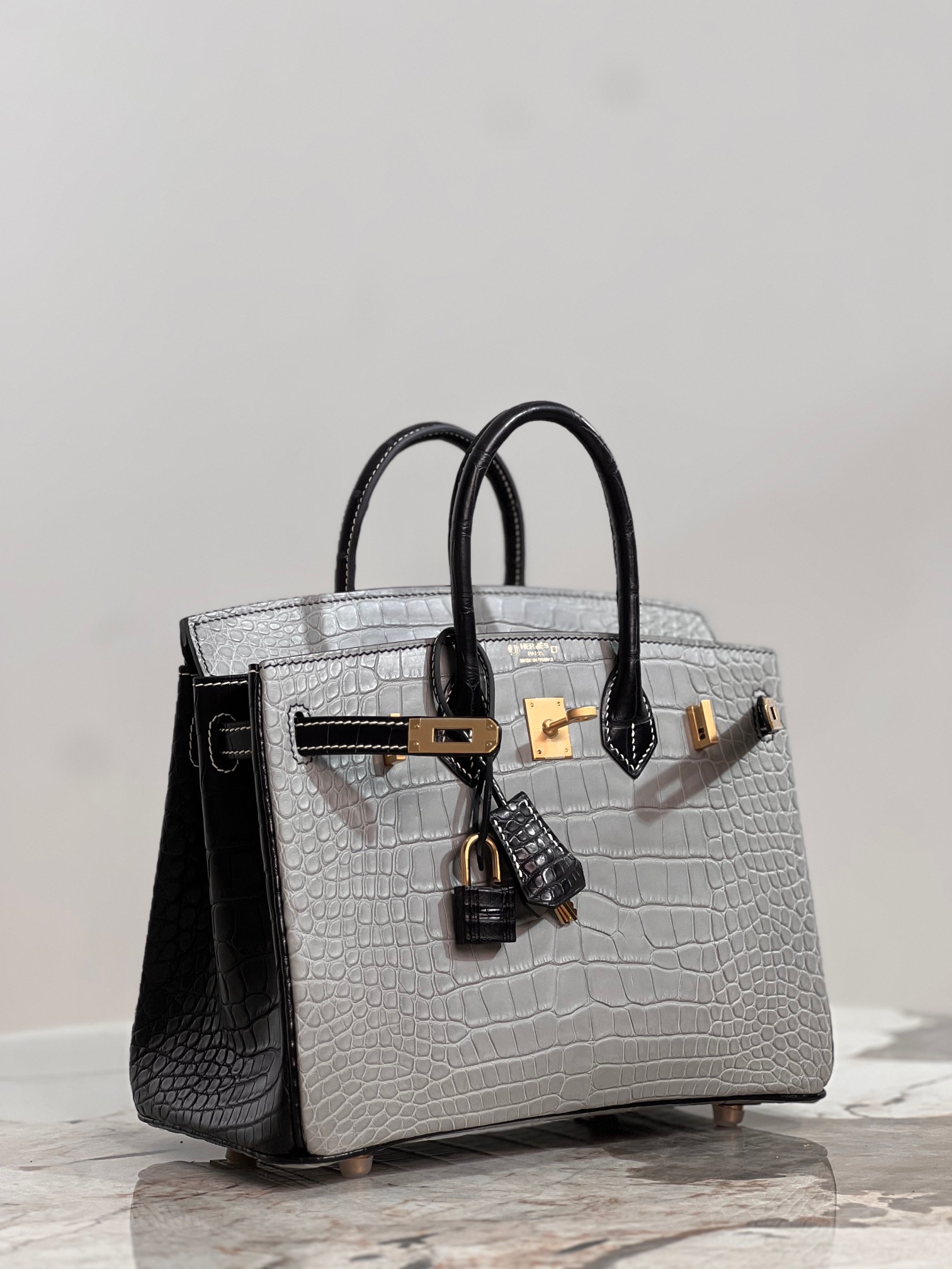 Crocodile leather color blocking Birkin 25-35cm