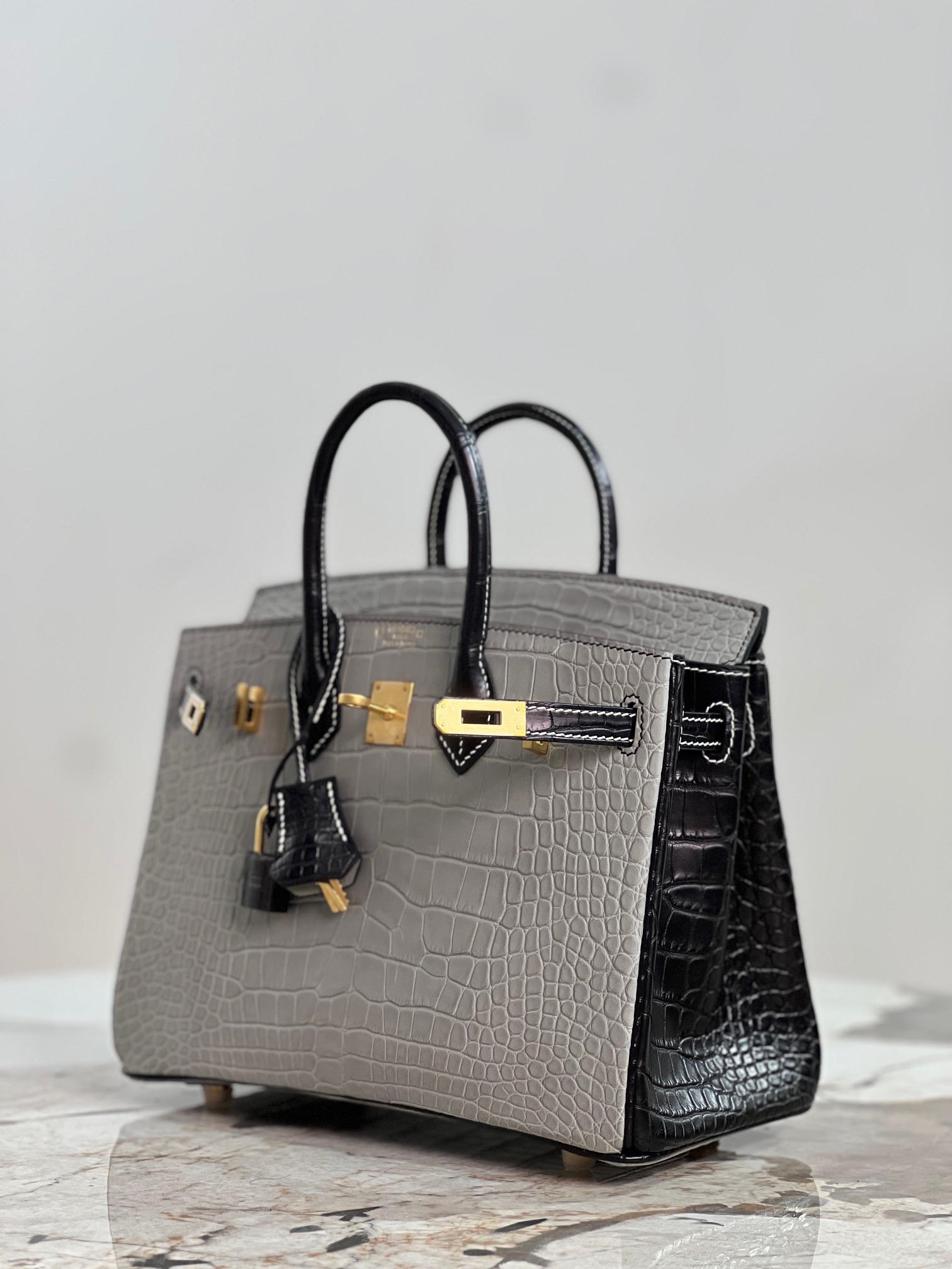 Crocodile leather color blocking Birkin 25-35cm