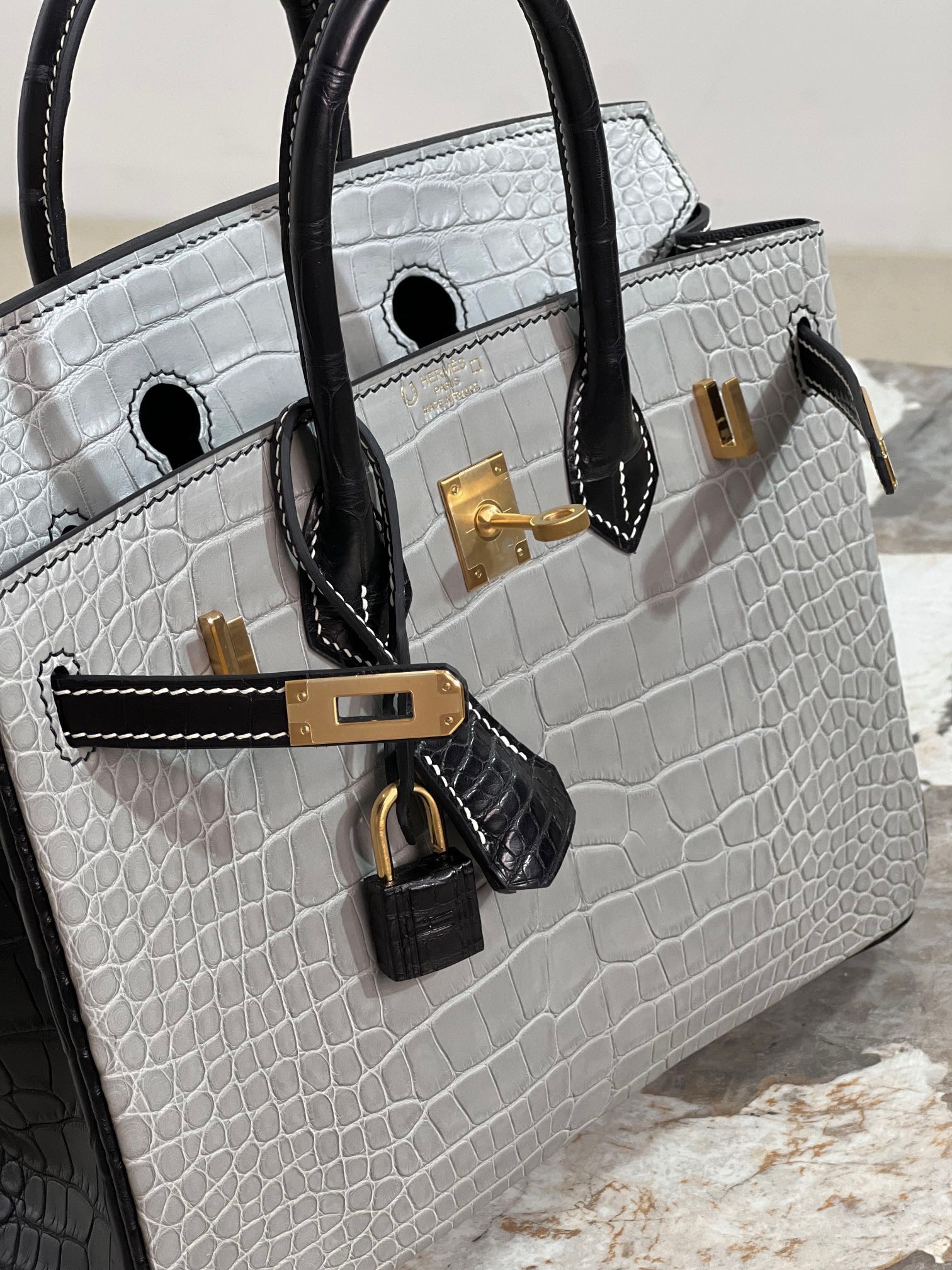 Crocodile leather color blocking Birkin 25-35cm