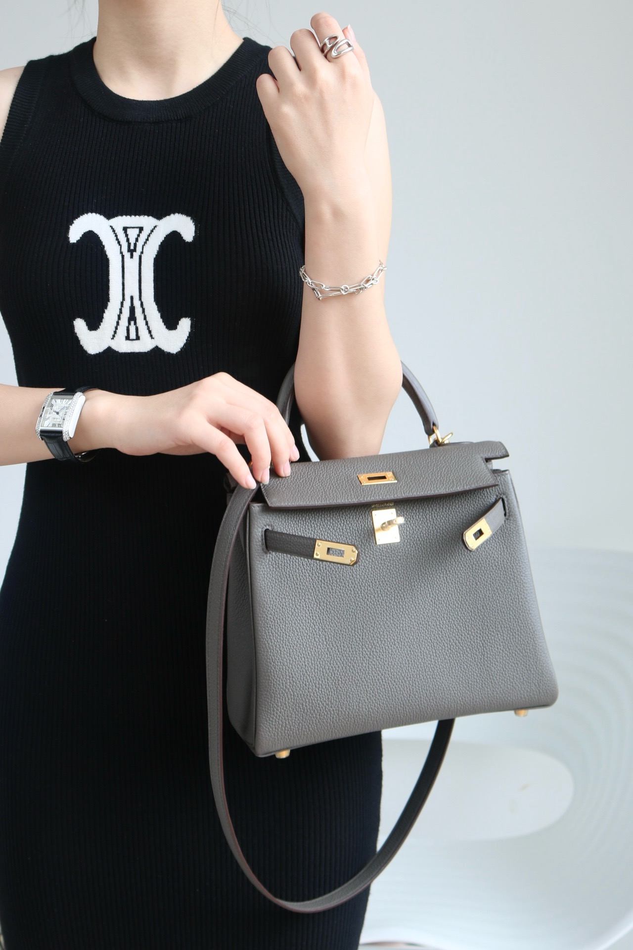 Hermes Kelly #8F Etain 25-32cm Togo