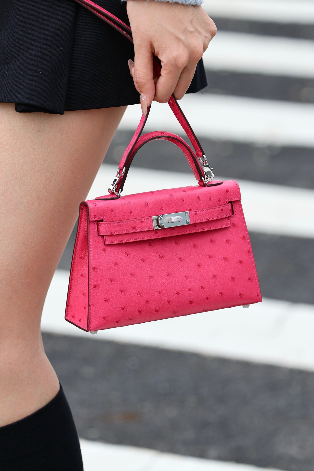 Hermes Mini Kelly #E5 Rose tyrien  Ostrich