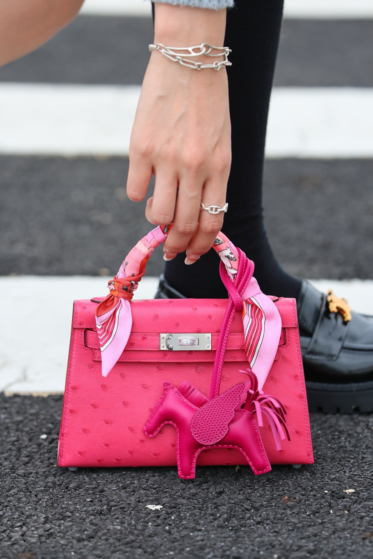 Hermes Mini Kelly #E5 Rose tyrien  Ostrich