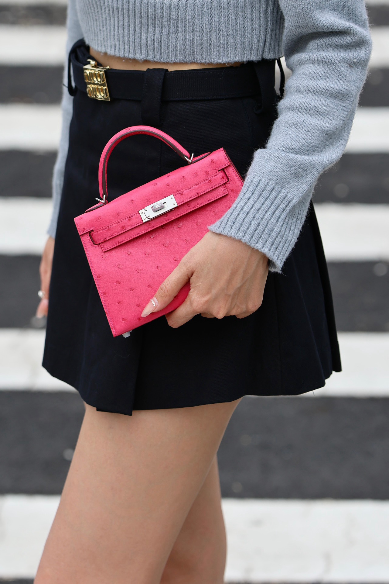 Hermes Mini Kelly #E5 Rose tyrien  Ostrich