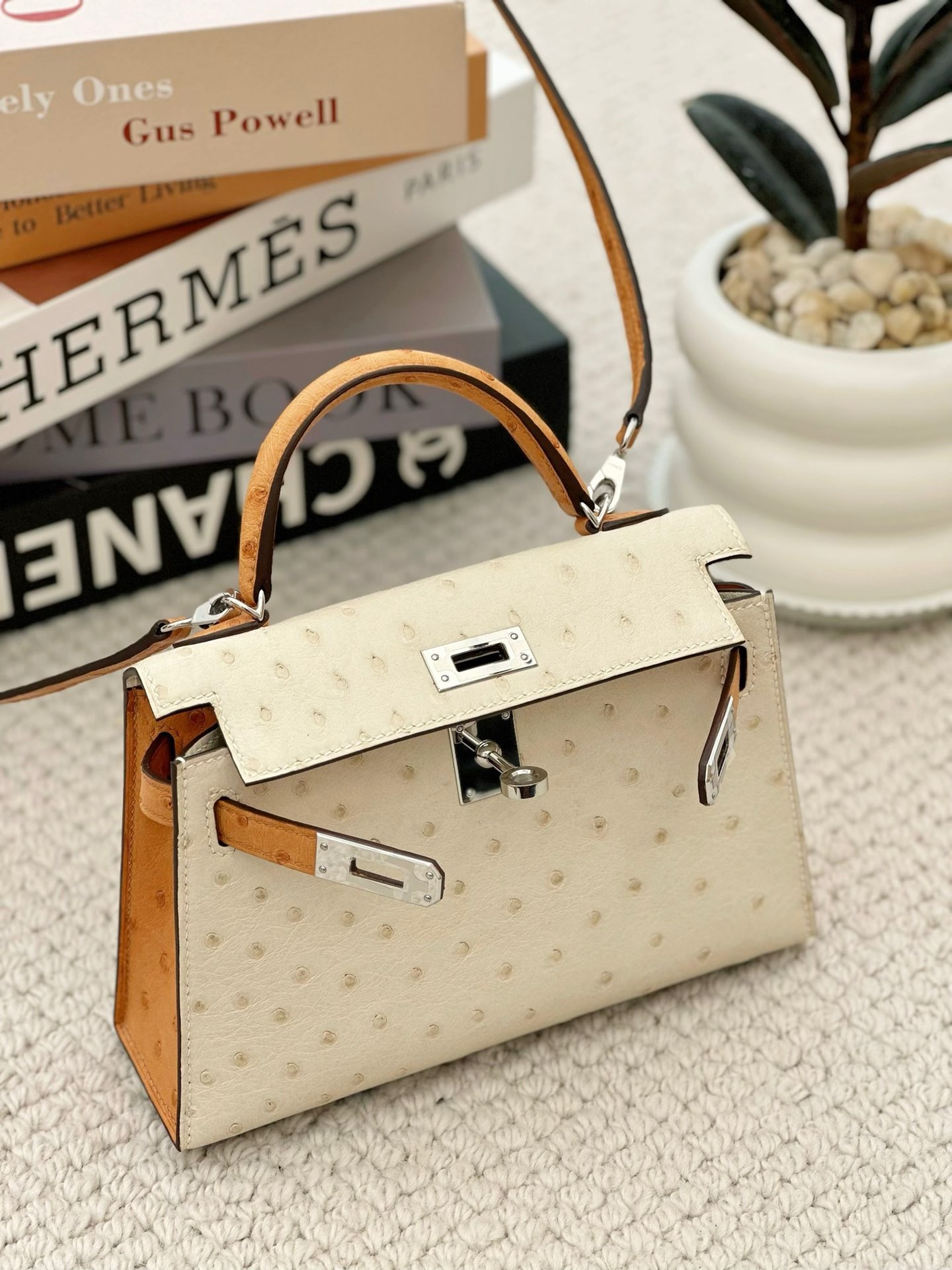 Hermes Mini Kelly  Color blocking  Ostrich