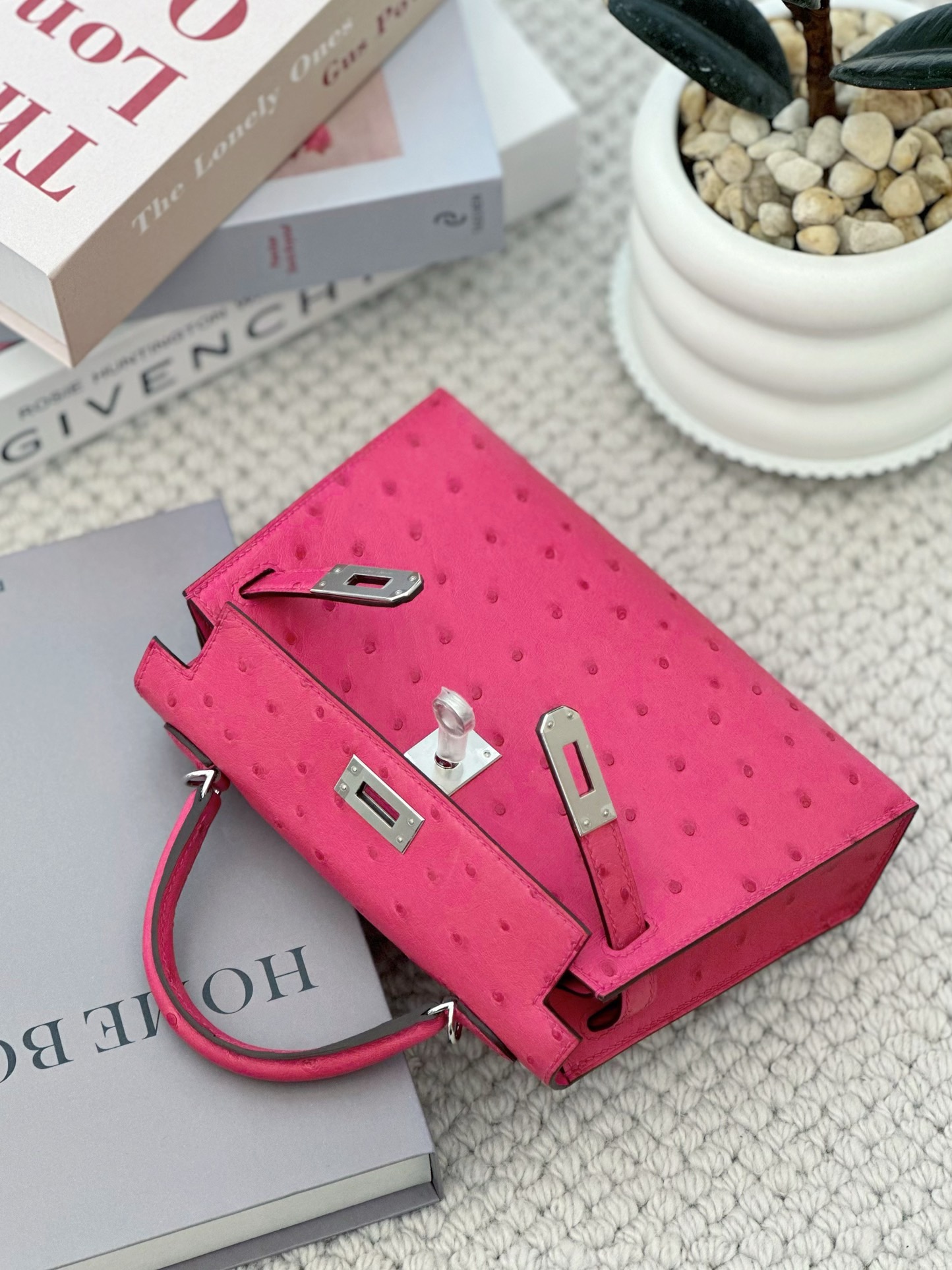 Hermes Mini Kelly #E5 Rose tyrien  Ostrich