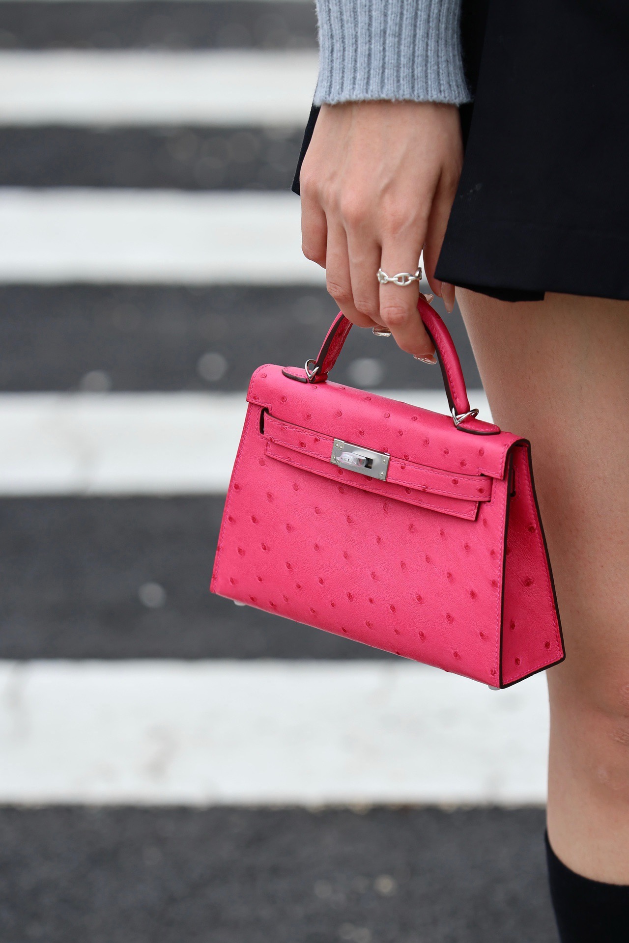 Hermes Mini Kelly #E5 Rose tyrien  Ostrich