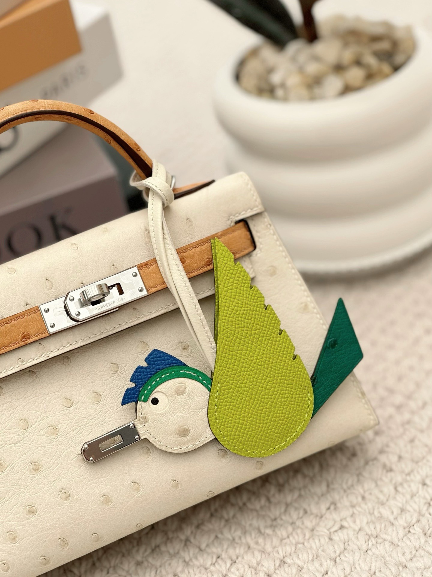 Hermes Mini Kelly  Color blocking  Ostrich
