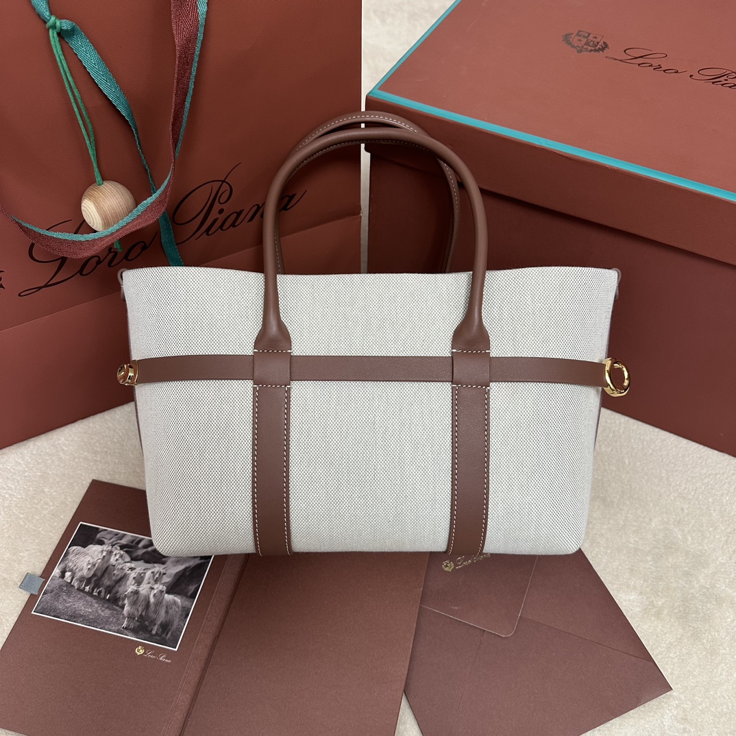 Loro Piana Ghiera Shopper Canvas + cowhide