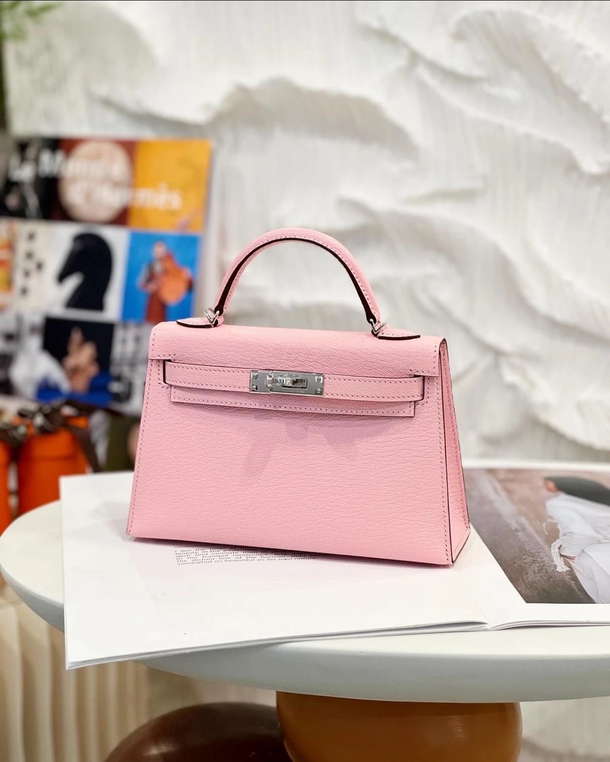 Hermes Mini Kelly  #U5 Rose Sakura Goatskin
