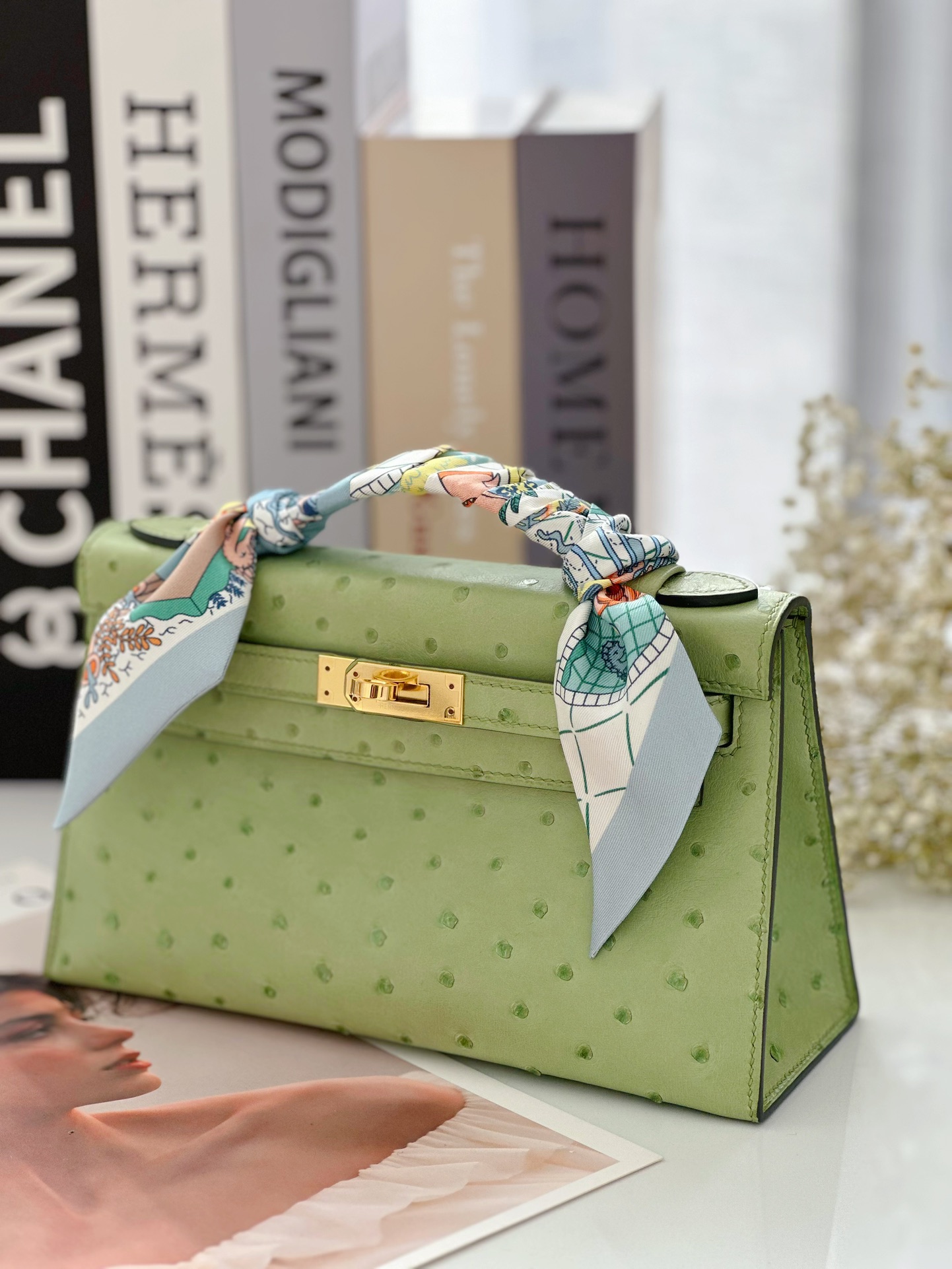 Hermes Kelly #3i Vert Criquet Qstrich