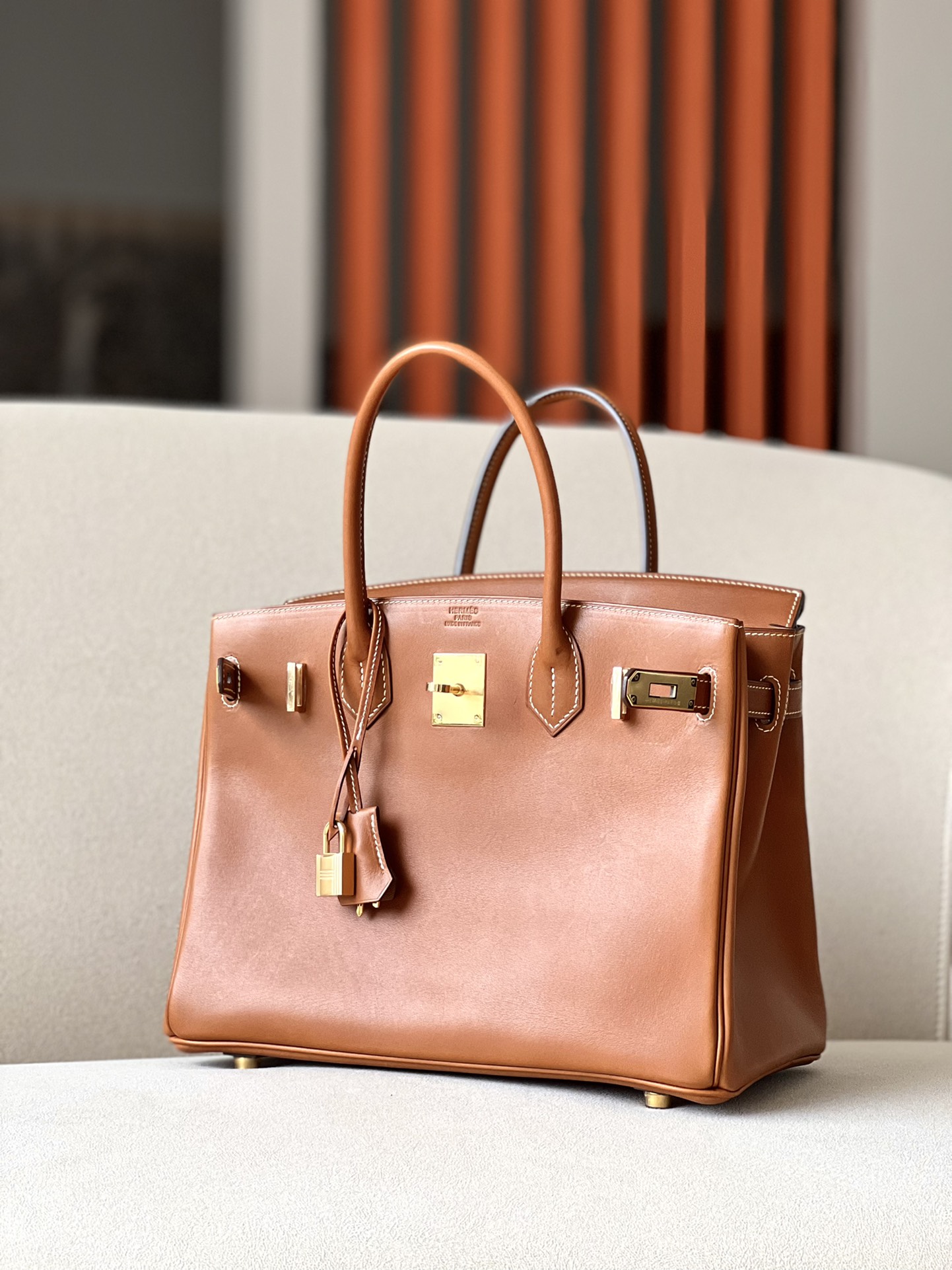 Hermes Birkin #37 Gold brown 25-35cm Barenia Faubourg