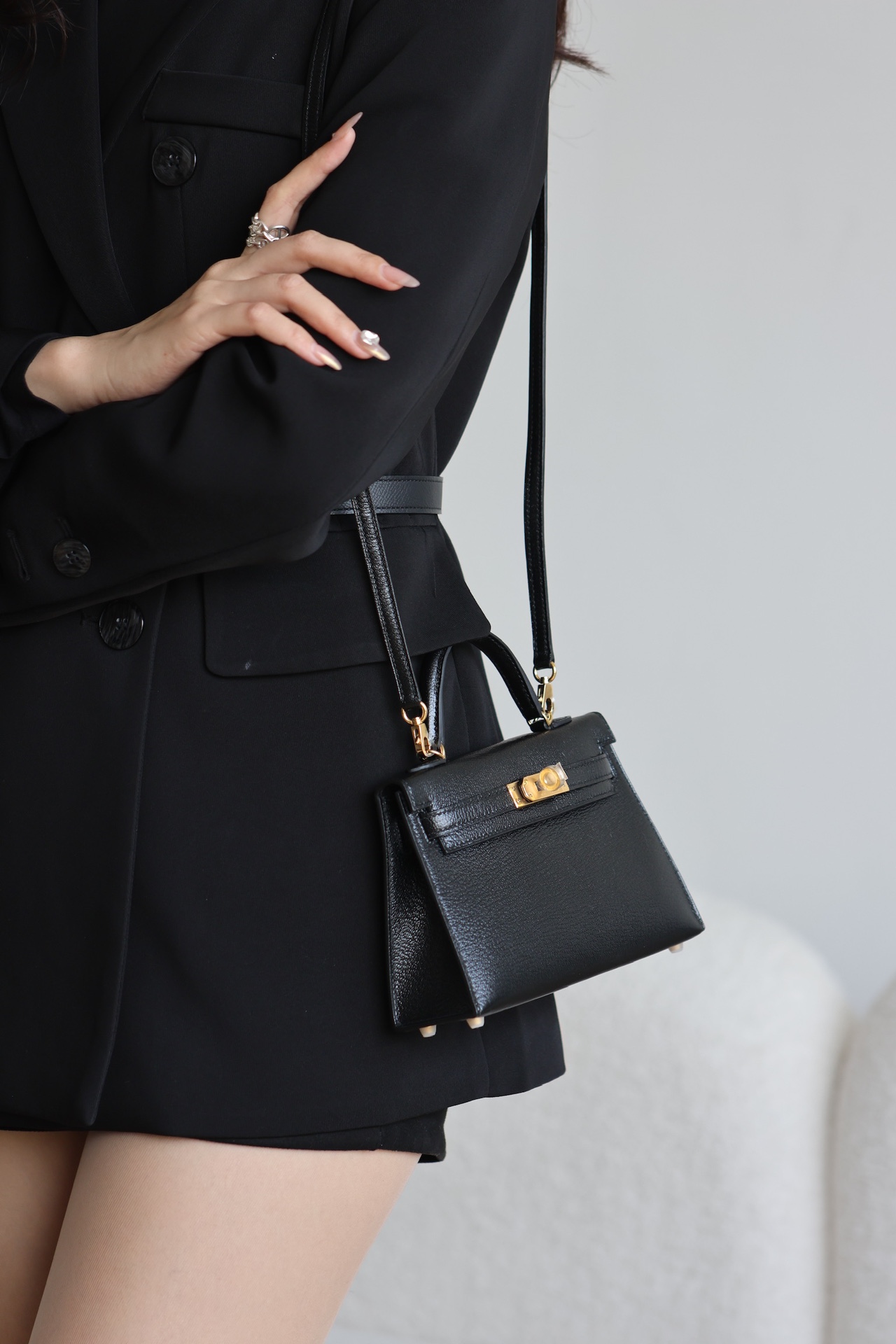 Hermes Mini Kelly  #89 Nolr  Goatskin