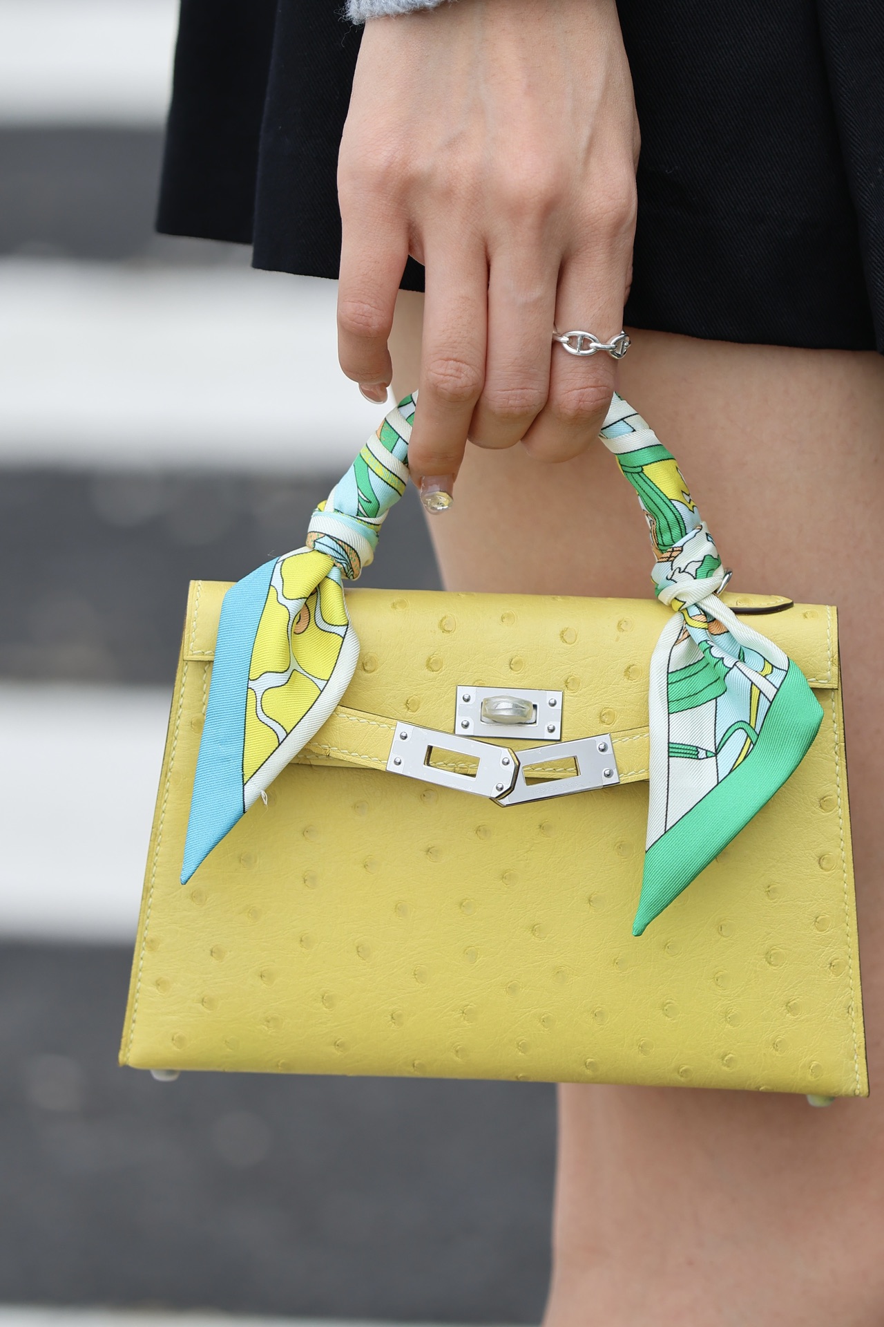 Hermes Mini Kelly  #9N Jaunce Citron  Ostrich