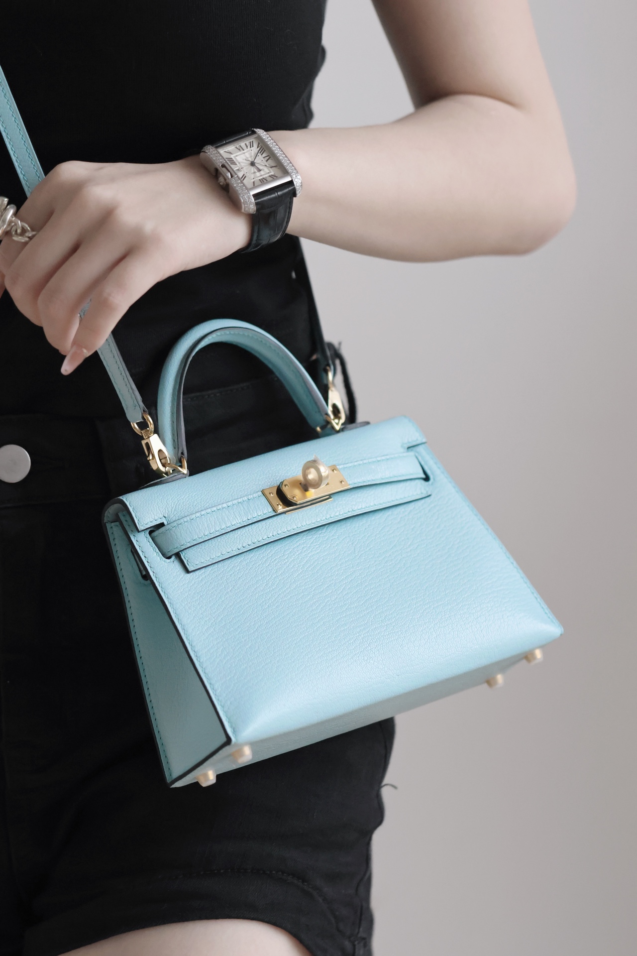 Hermes Mini Kelly  #U2 Blue Zephyr  Goatskin