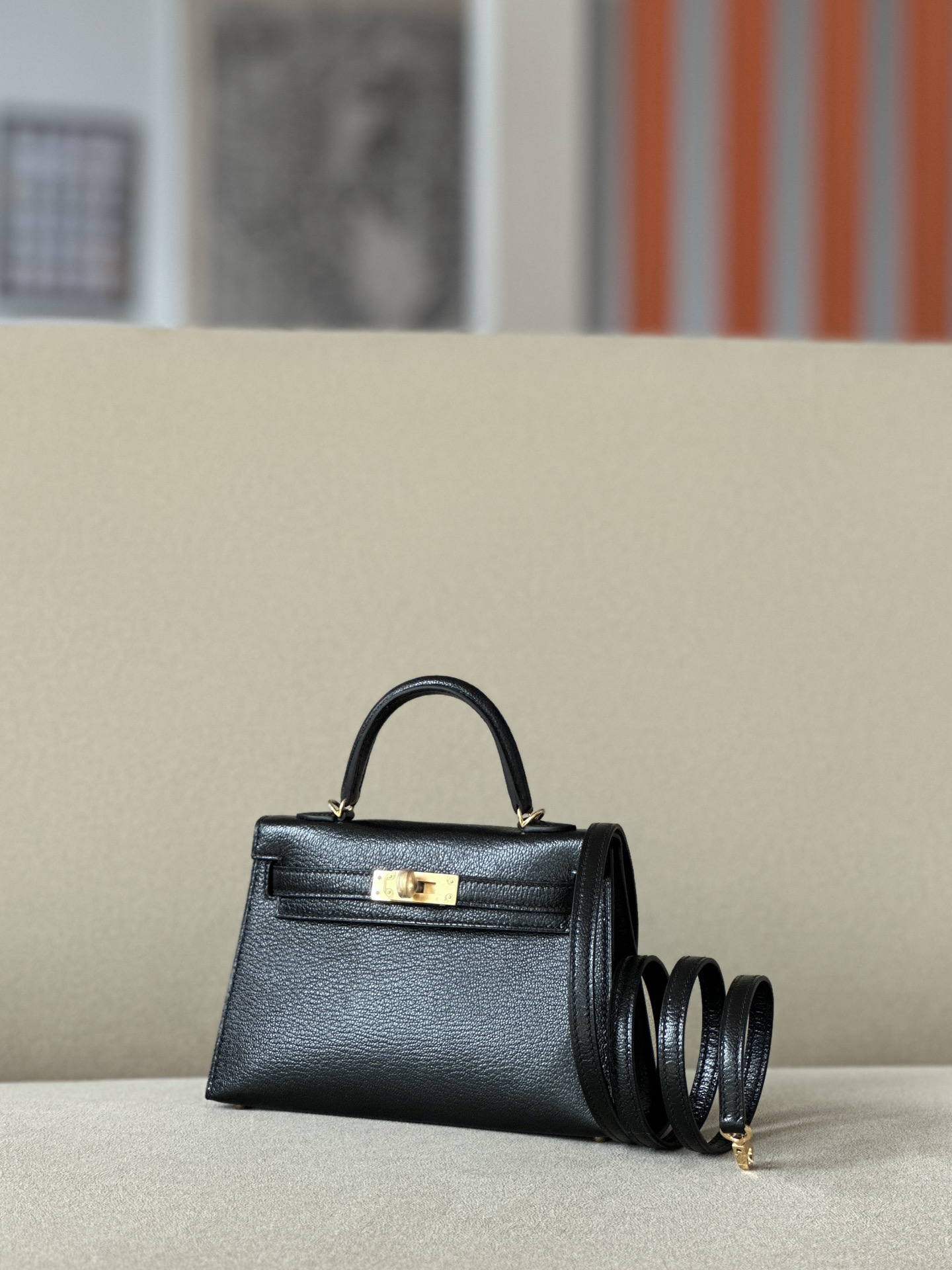 Hermes Mini Kelly  #89 Nolr  Goatskin