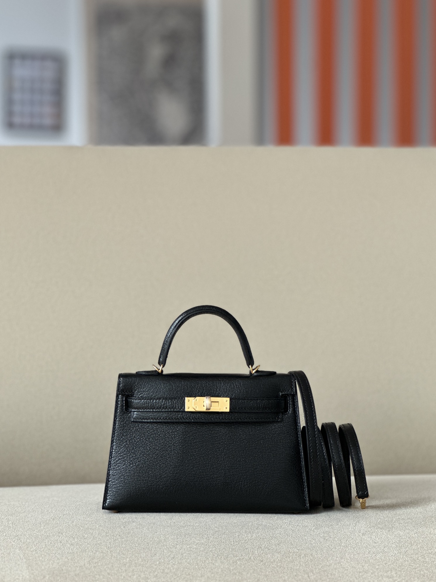 Hermes Mini Kelly  #89 Nolr  Goatskin