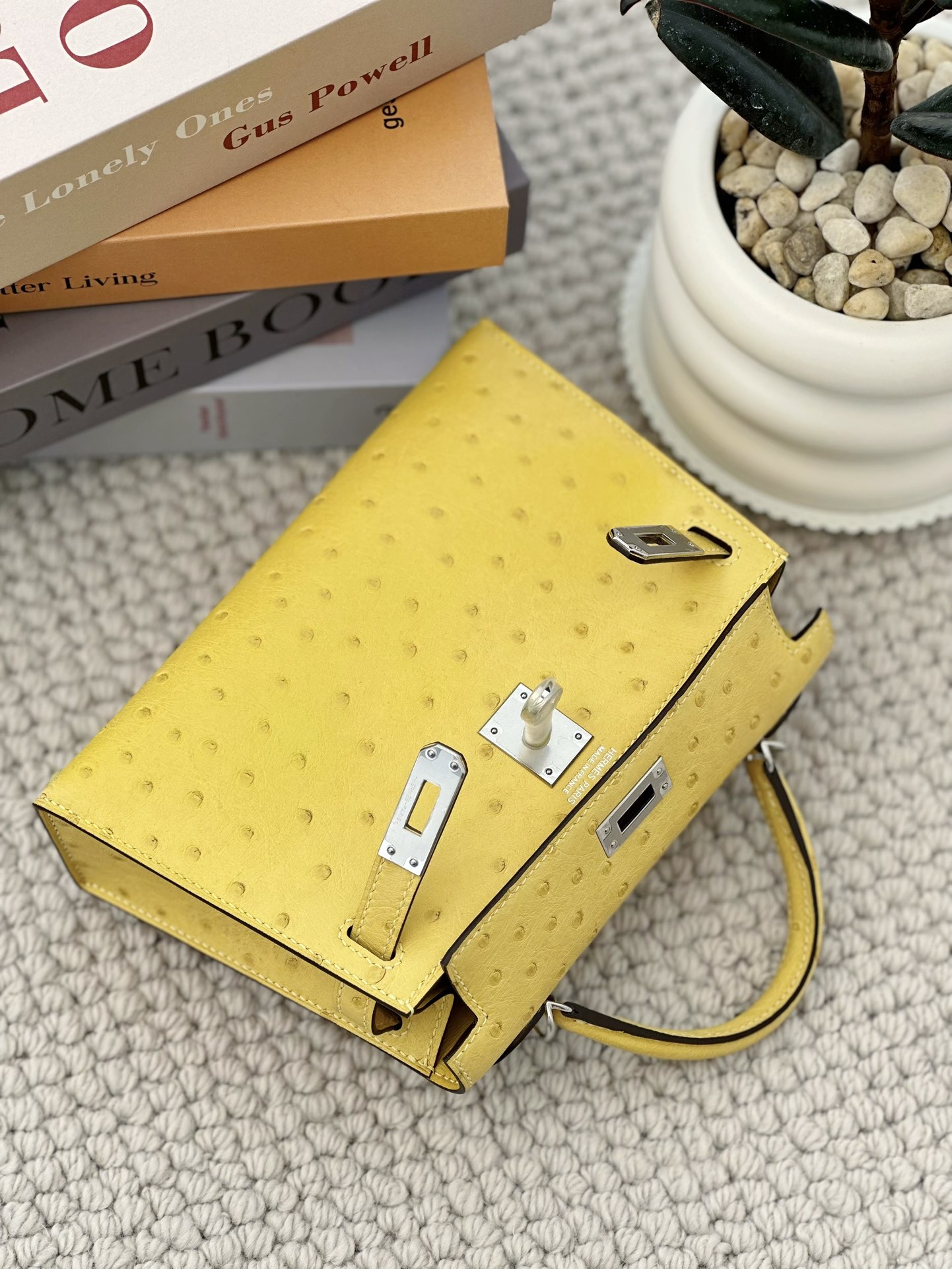 Hermes Mini Kelly  #9N Jaunce Citron  Ostrich