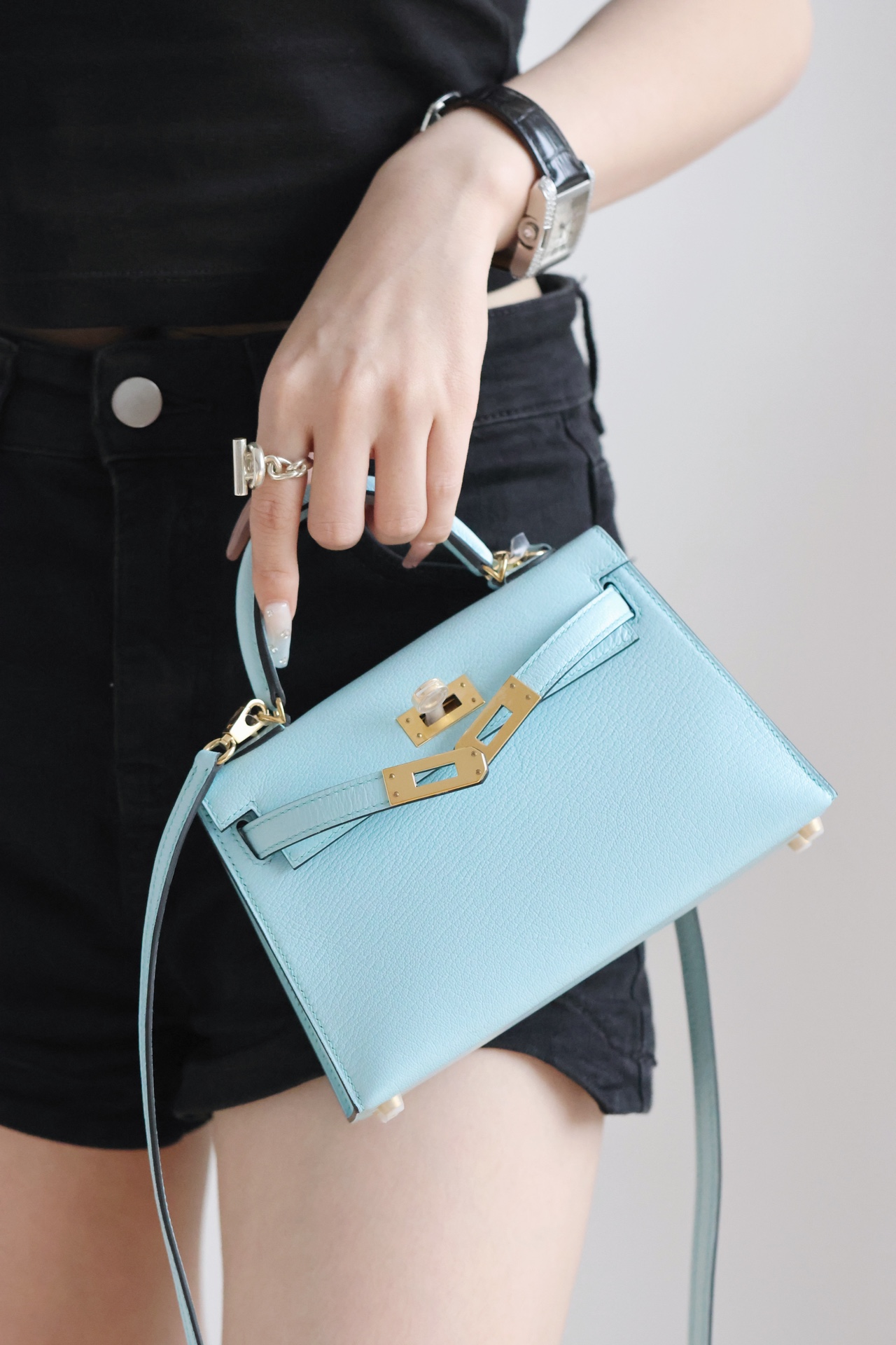 Hermes Mini Kelly  #U2 Blue Zephyr  Goatskin