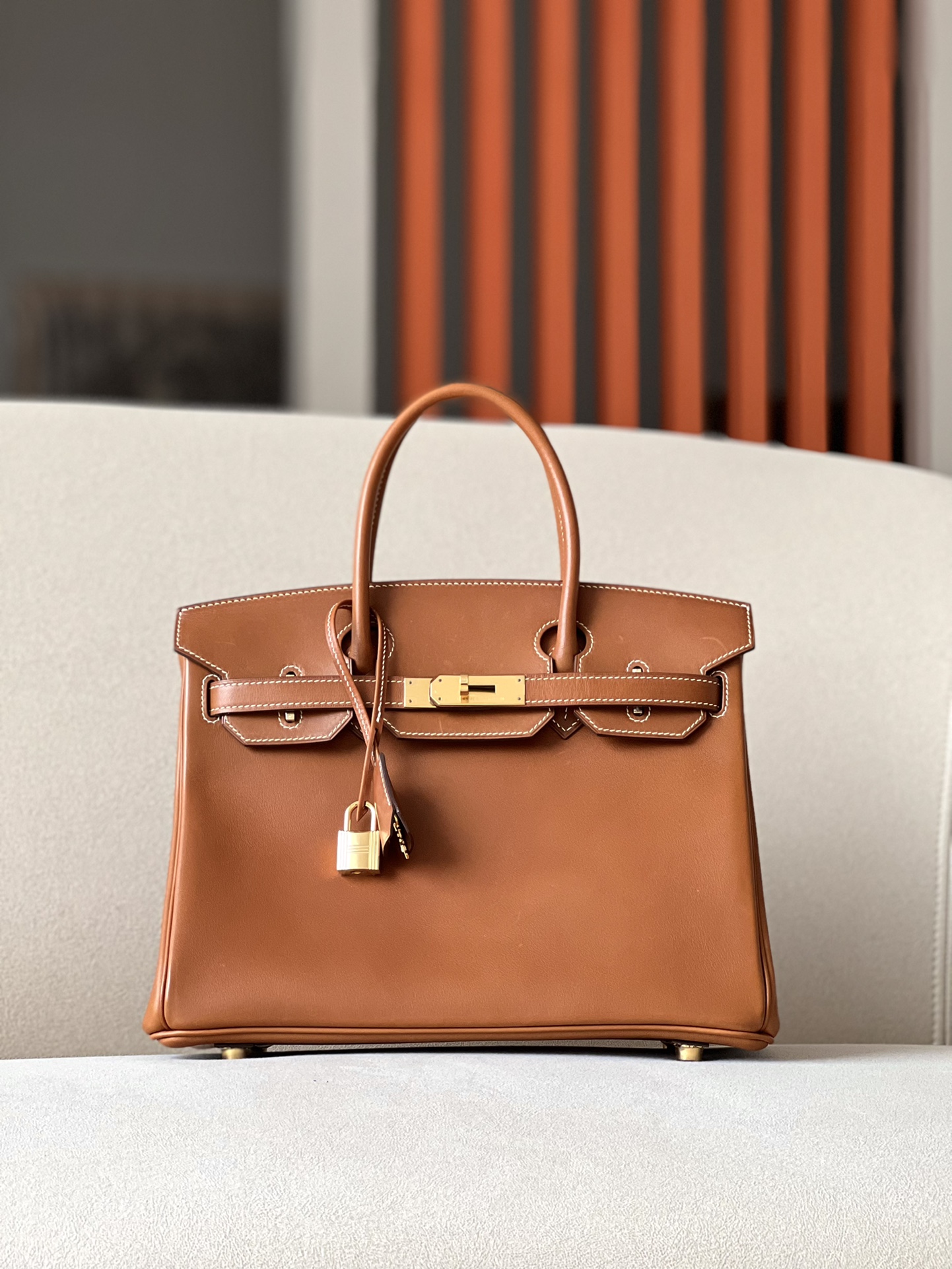 Hermes Birkin #37 Gold brown 25-35cm Barenia Faubourg