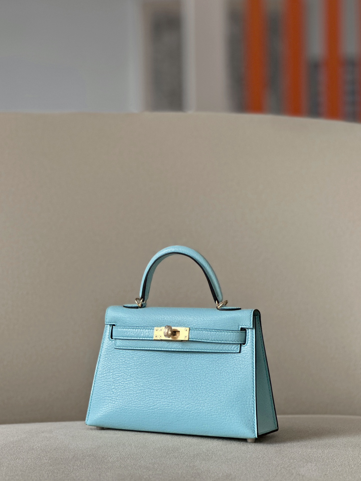 Hermes Mini Kelly  #U2 Blue Zephyr  Goatskin
