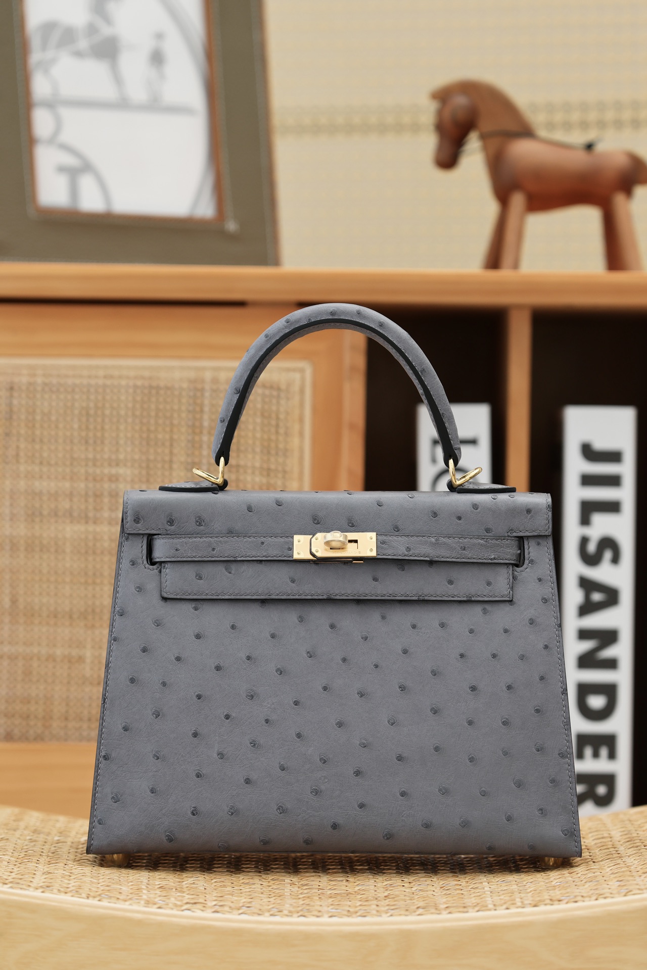 Hermes Kelly #82 Girs agate Ostrich 25-28cm