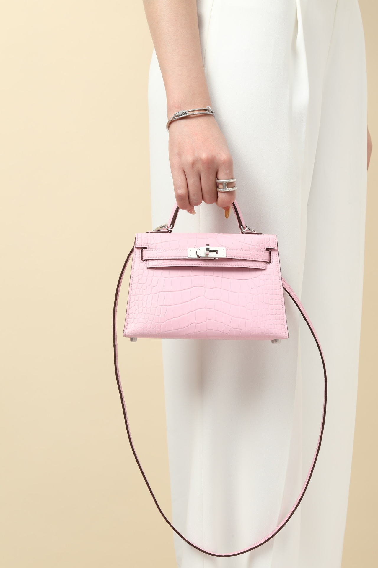 Crocodile skin Mini Kelly #5P Pink