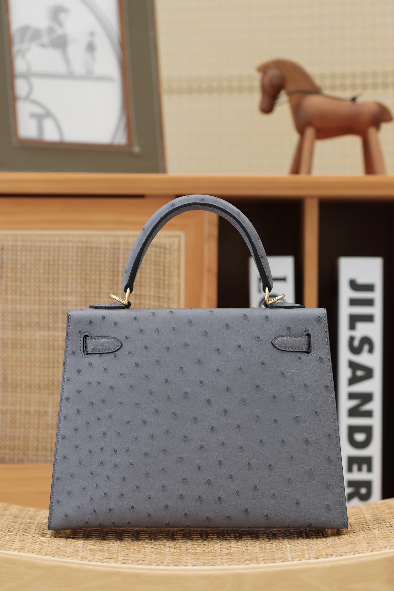 Hermes Kelly #82 Girs agate Ostrich 25-28cm