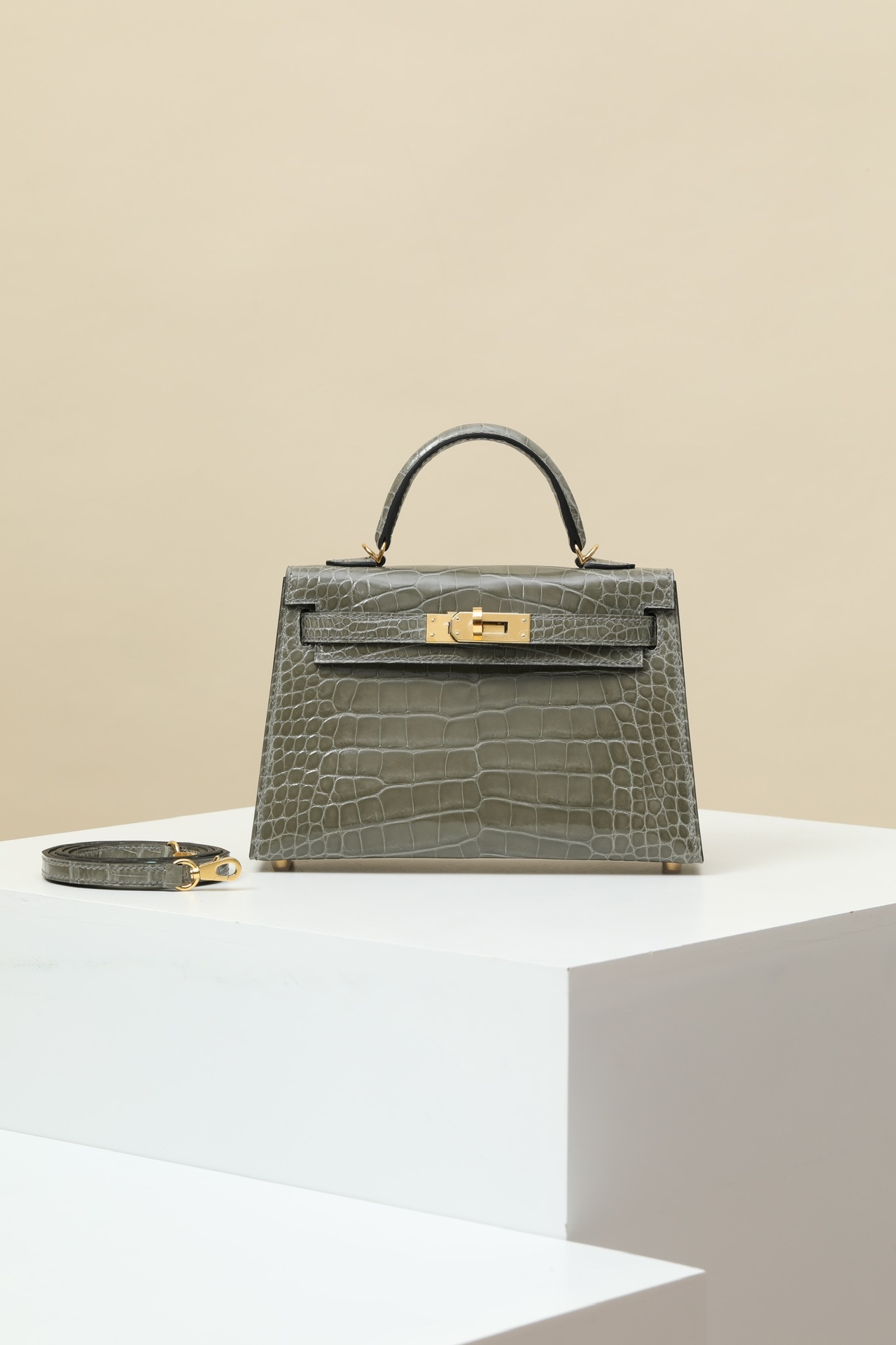 Crocodile skin Mini Kelly #81 Rris Tourterelle