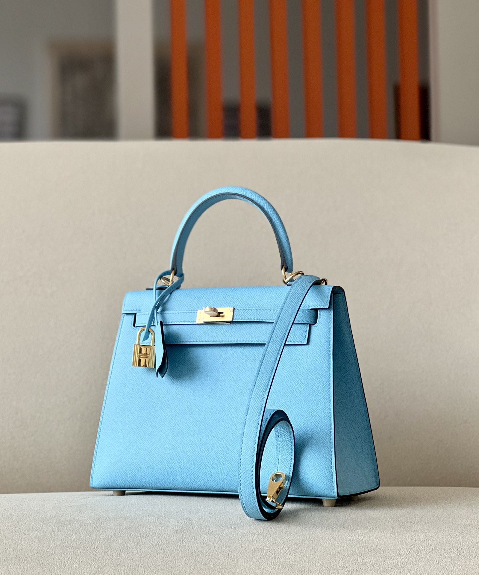 Hermes Kelly #7N Celeste 25-28cm Epsom Sellier