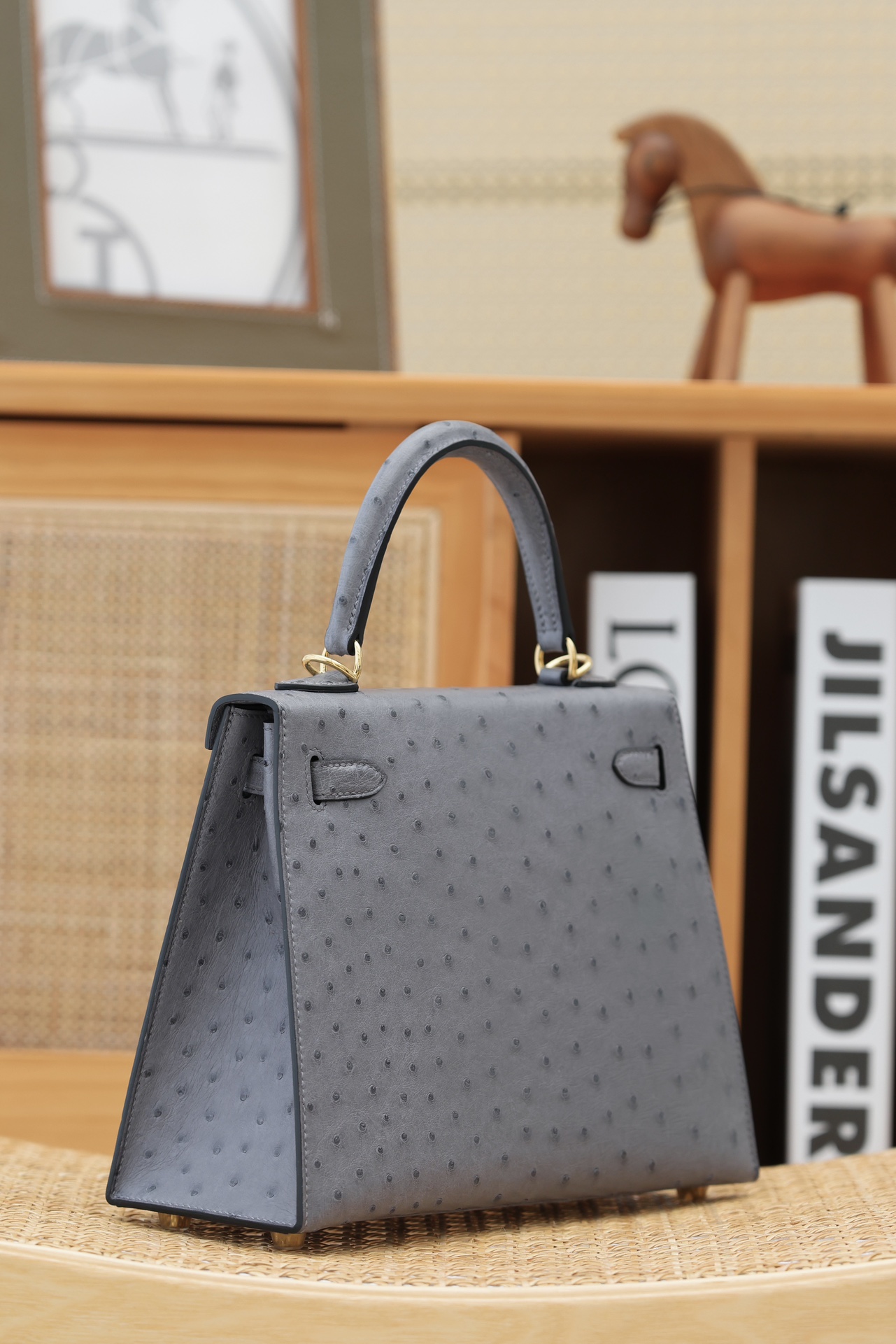 Hermes Kelly #82 Girs agate Ostrich 25-28cm