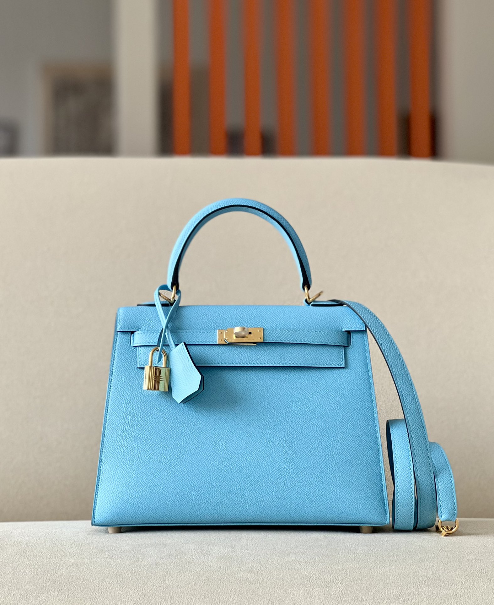Hermes Kelly #7N Celeste 25-28cm Epsom Sellier