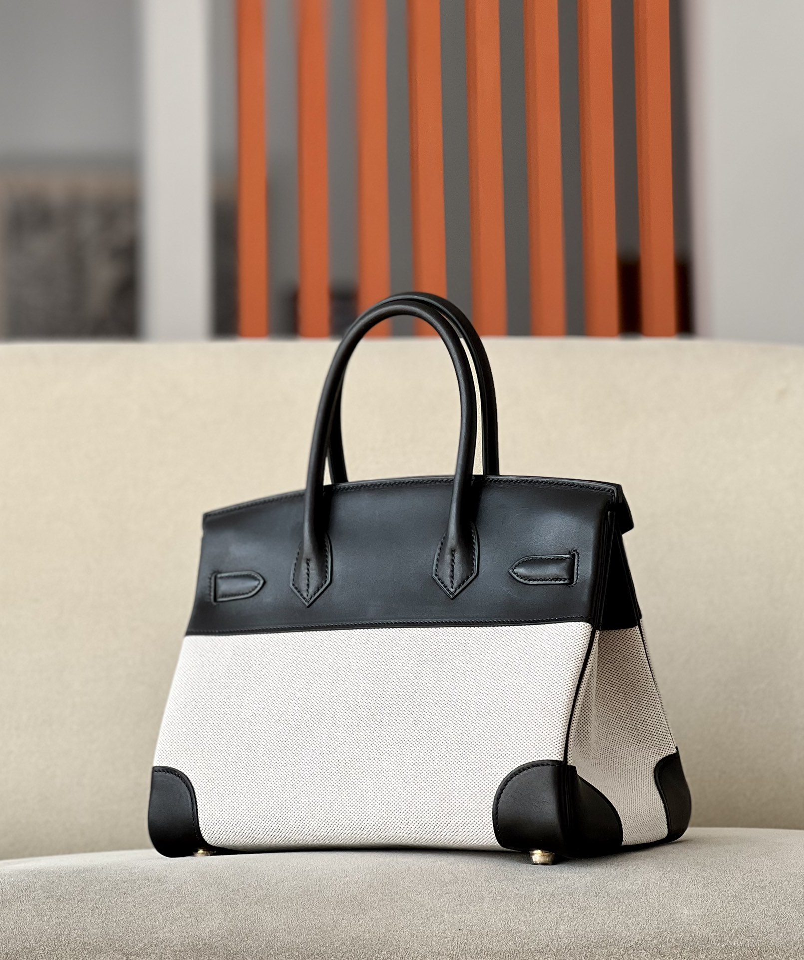 Hermes Canvas with Barenia leather #89 Nolr 30cm