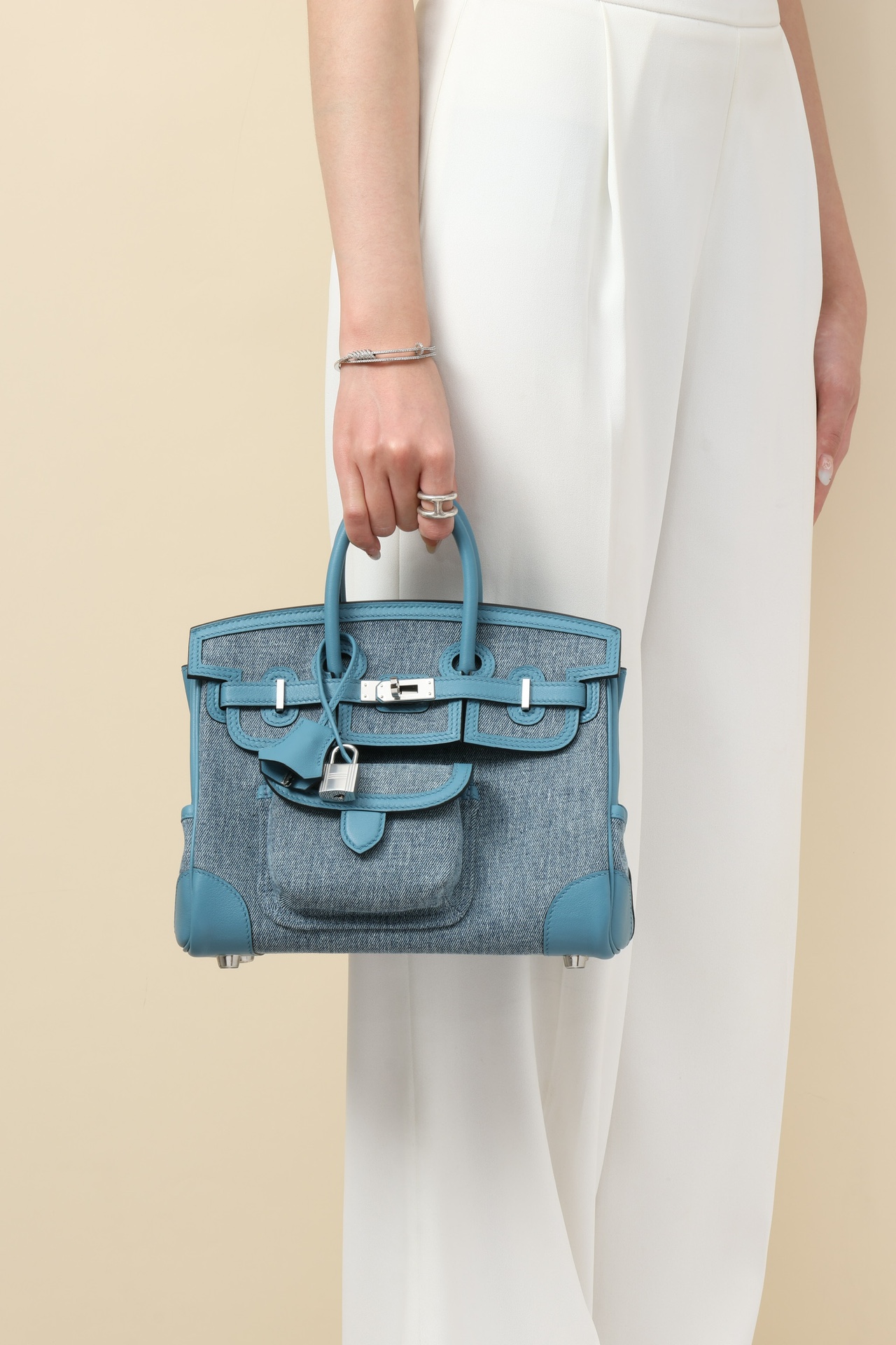 Hermes Cargo #75 Blue Jean Canvas with Swift