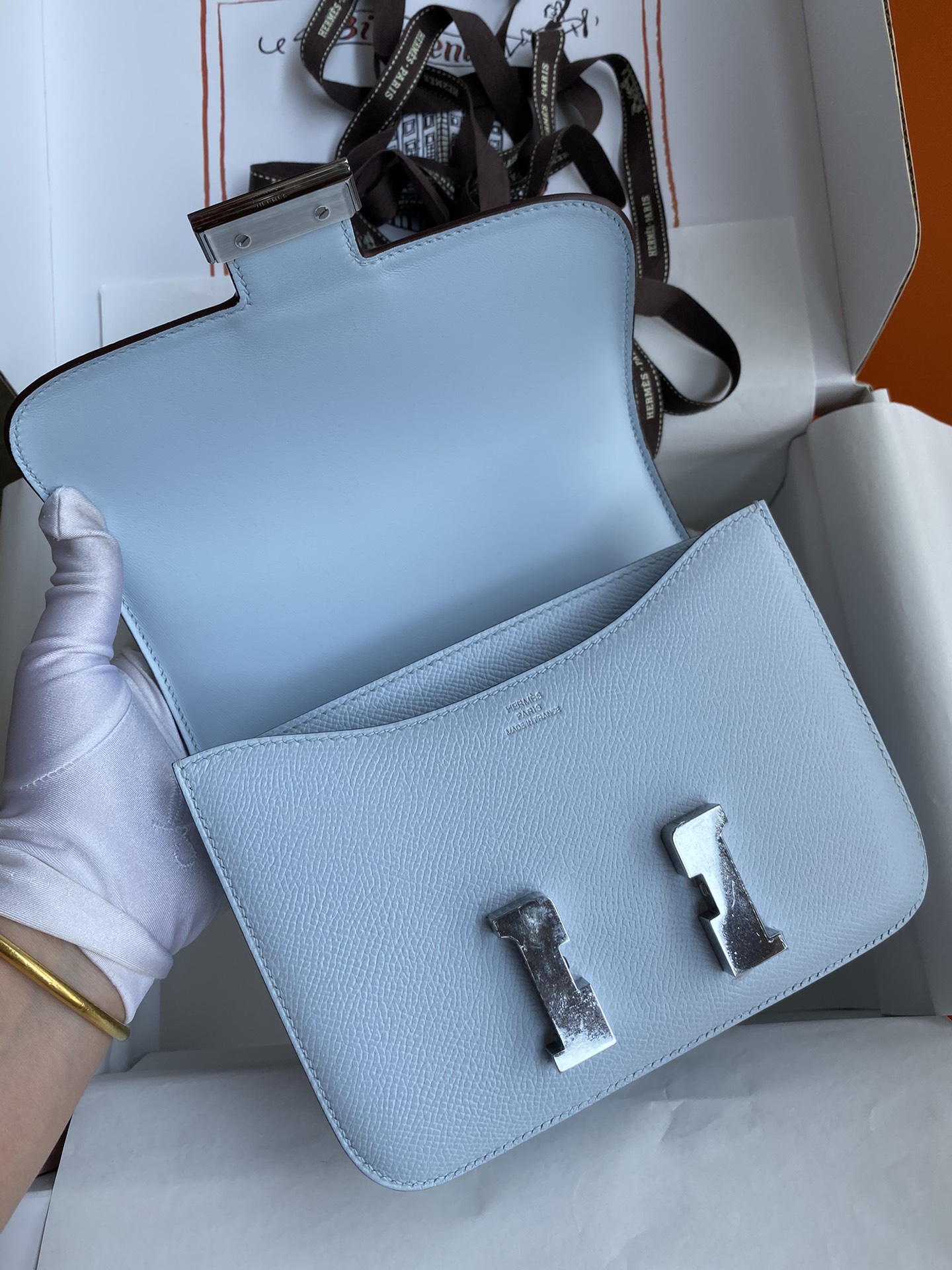 Hermes Constance #T0 Blue Brume 19-24cm Epsom