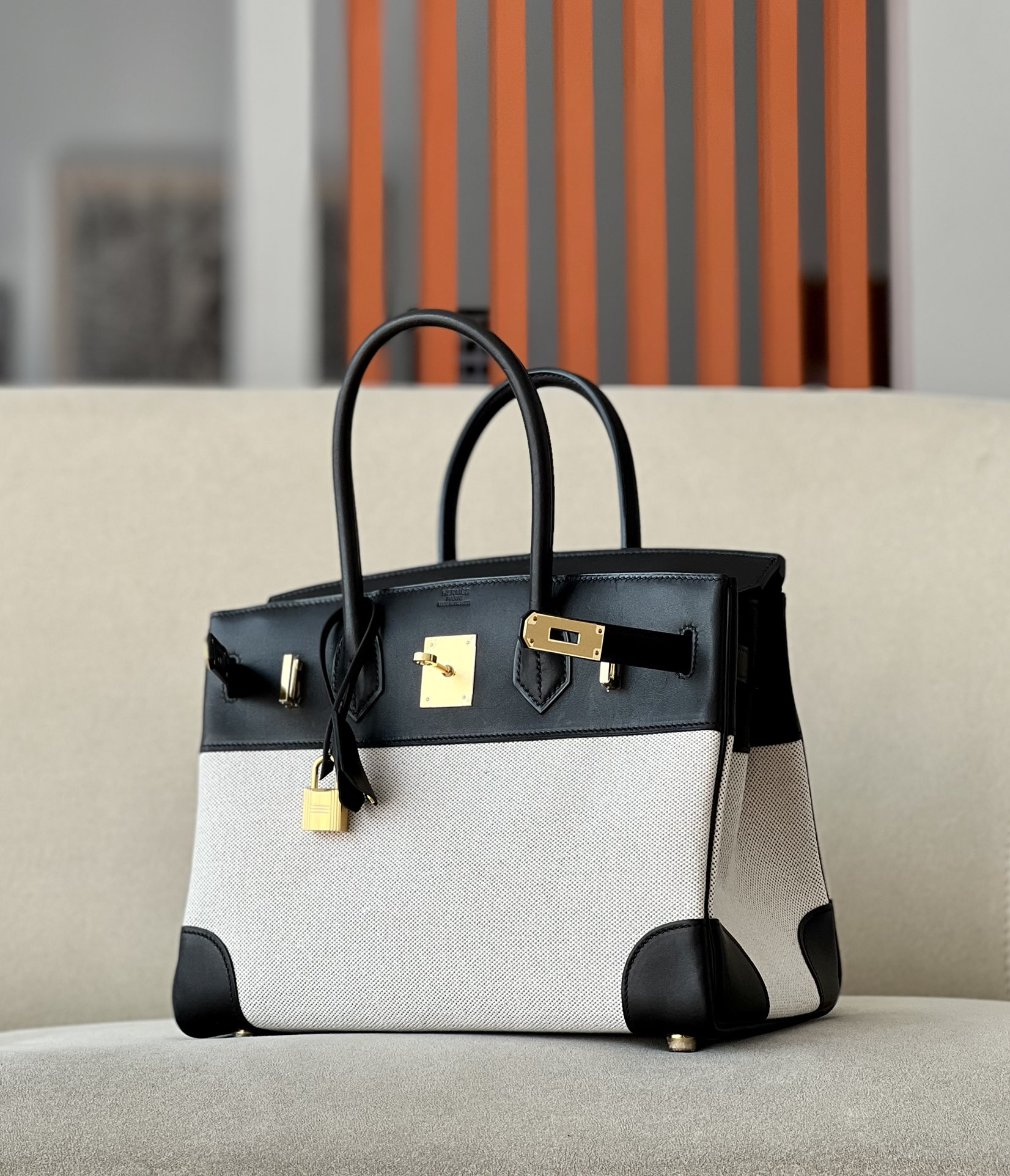 Hermes Canvas with Barenia leather #89 Nolr 30cm