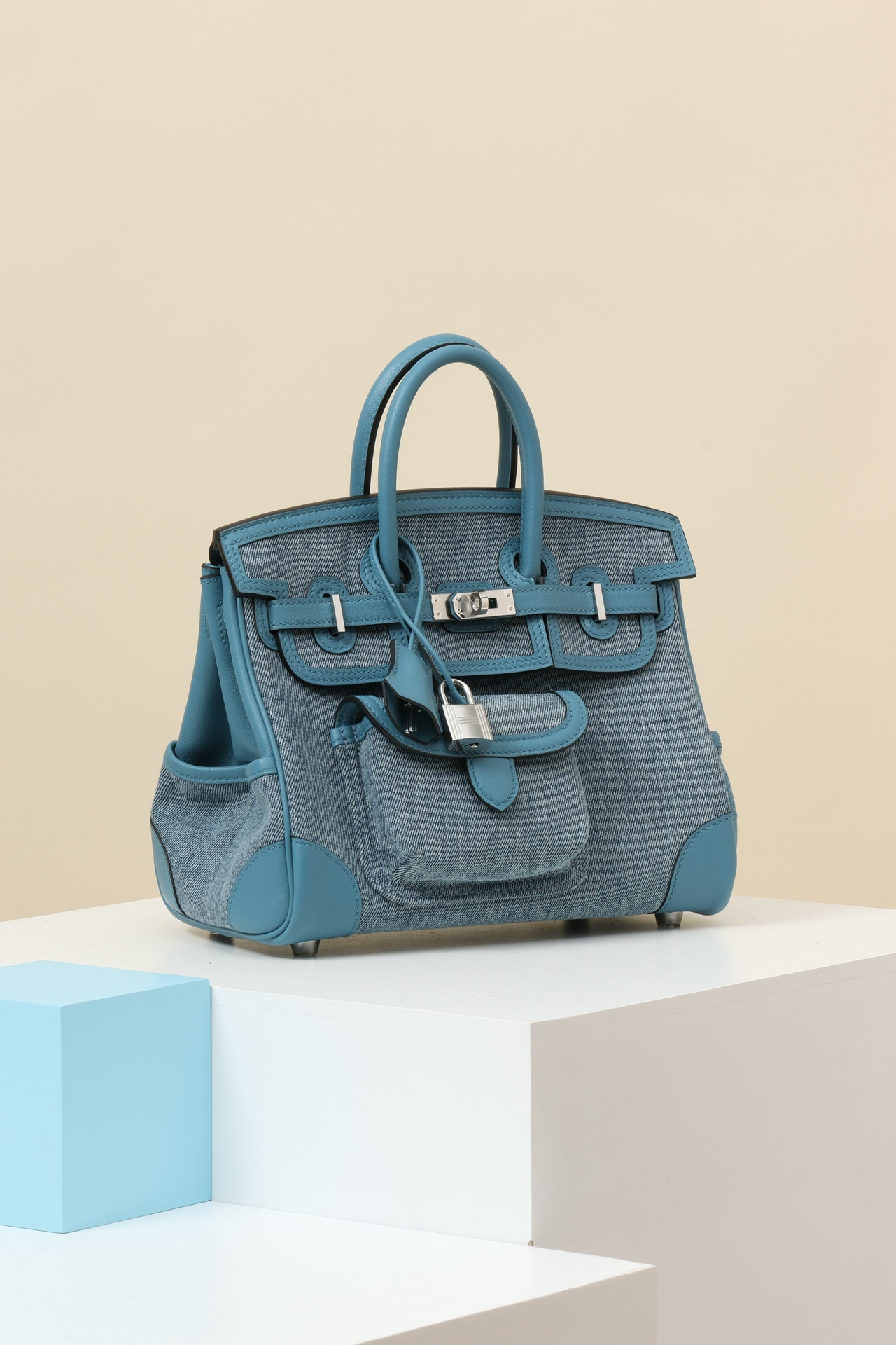 Hermes Cargo #75 Blue Jean Canvas with Swift