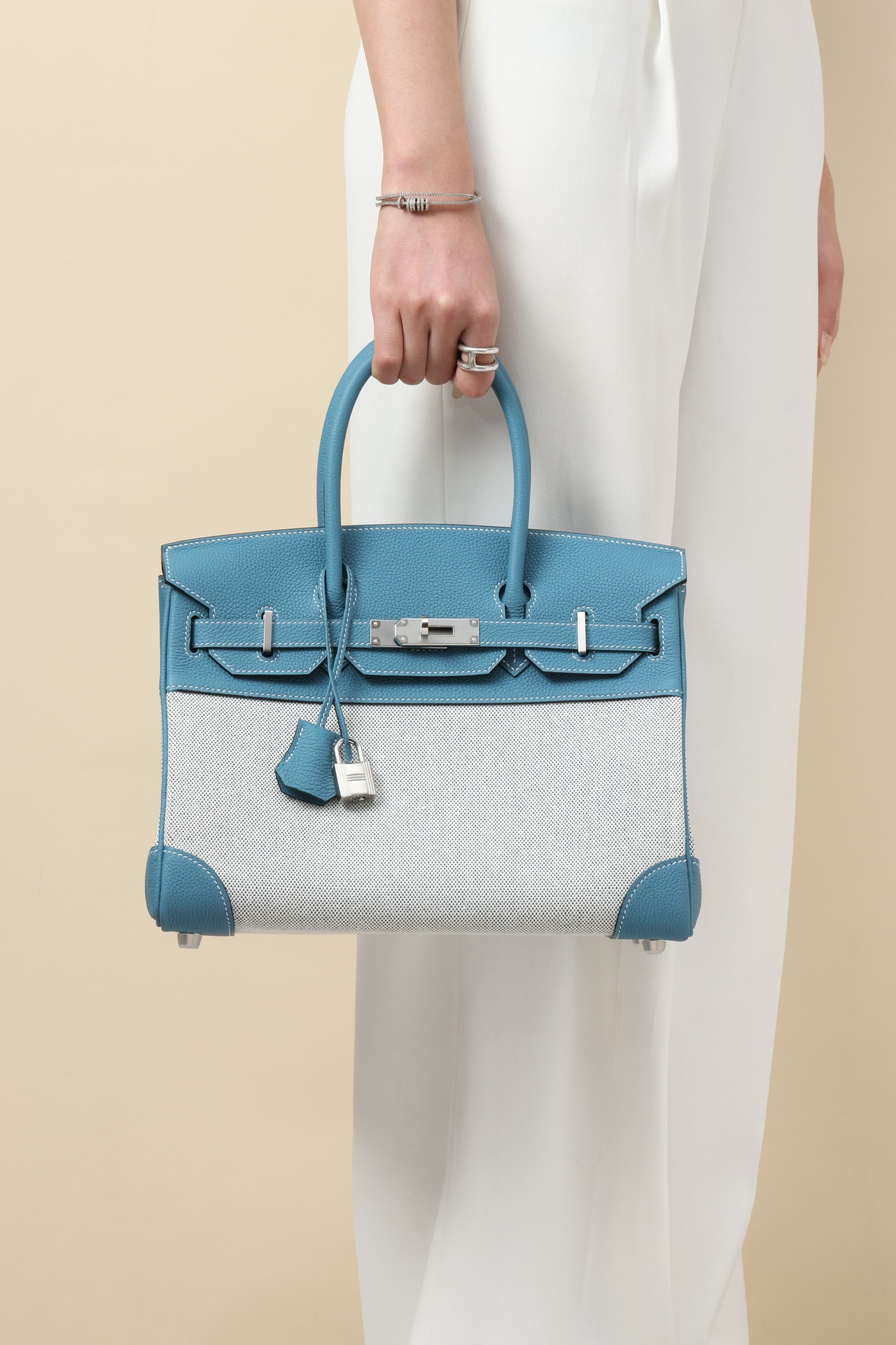 Hermes Canvas with Swift leather #75 Blue Jean 30cm