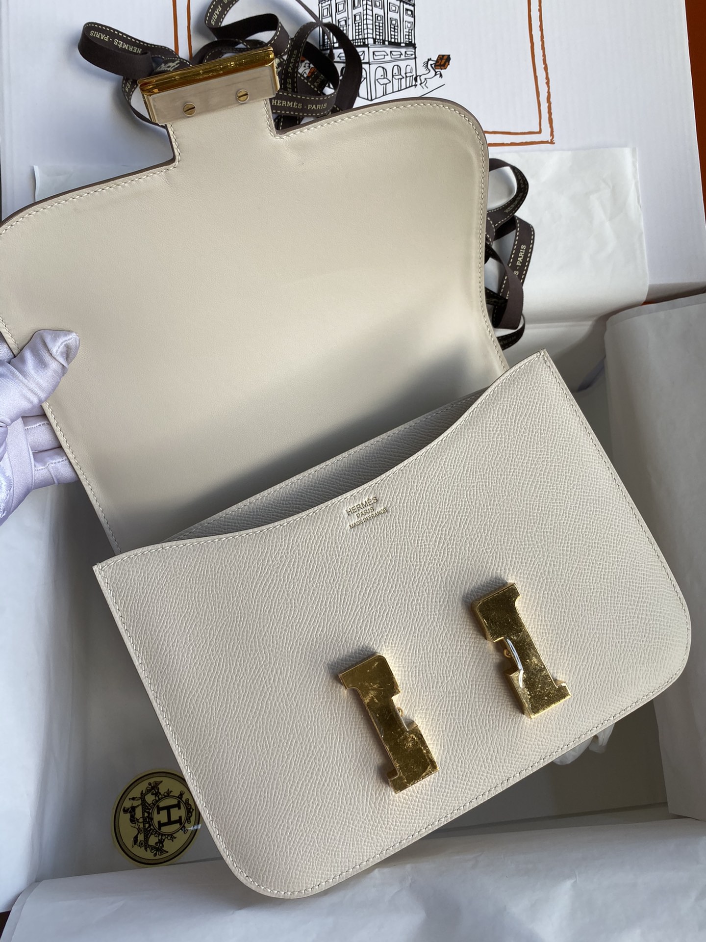 Hermes Constance #10 Craie 19-24cm Epsom