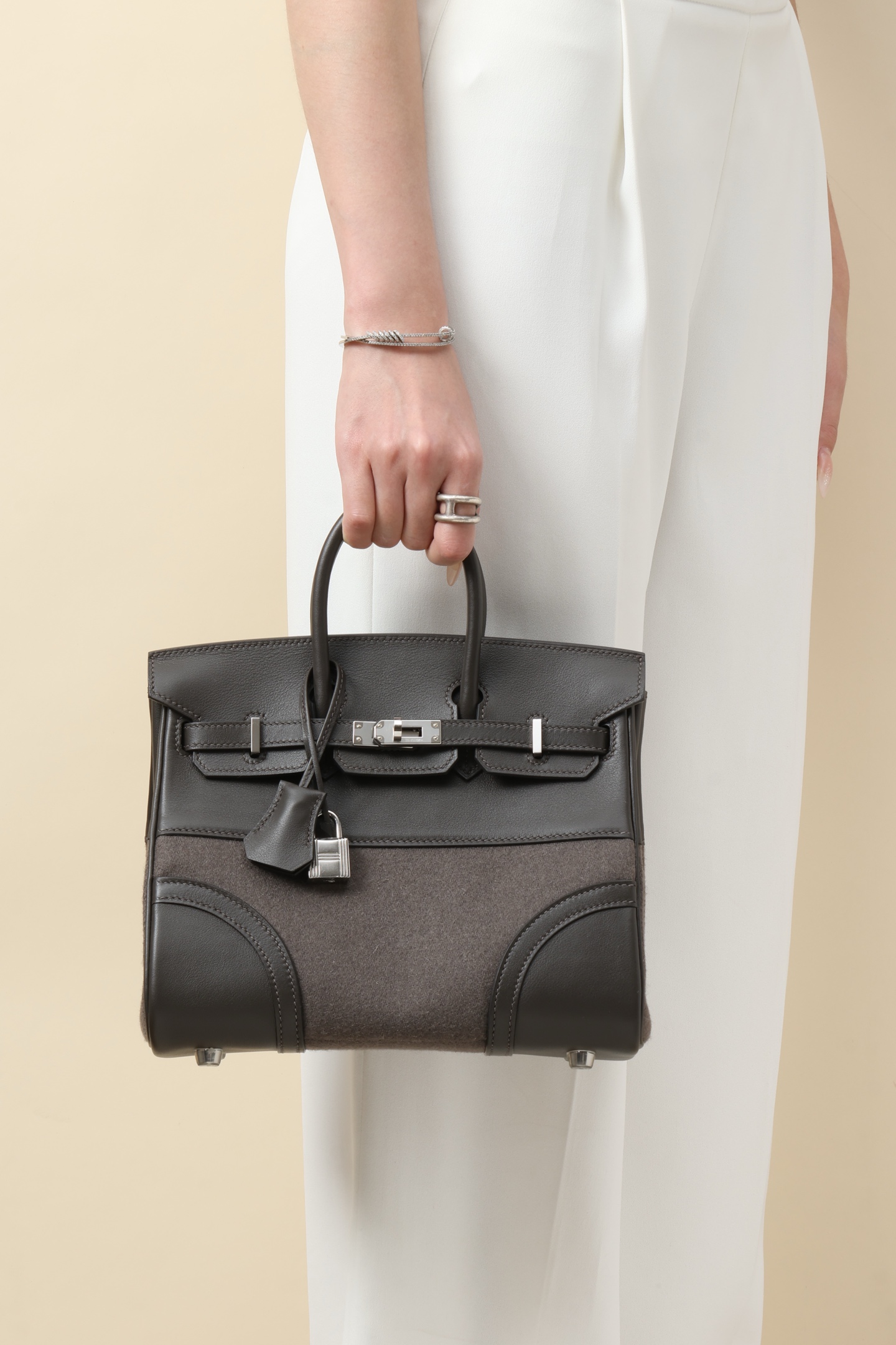 Hermes Wool felt with Swift leather #45 MArron 30cm