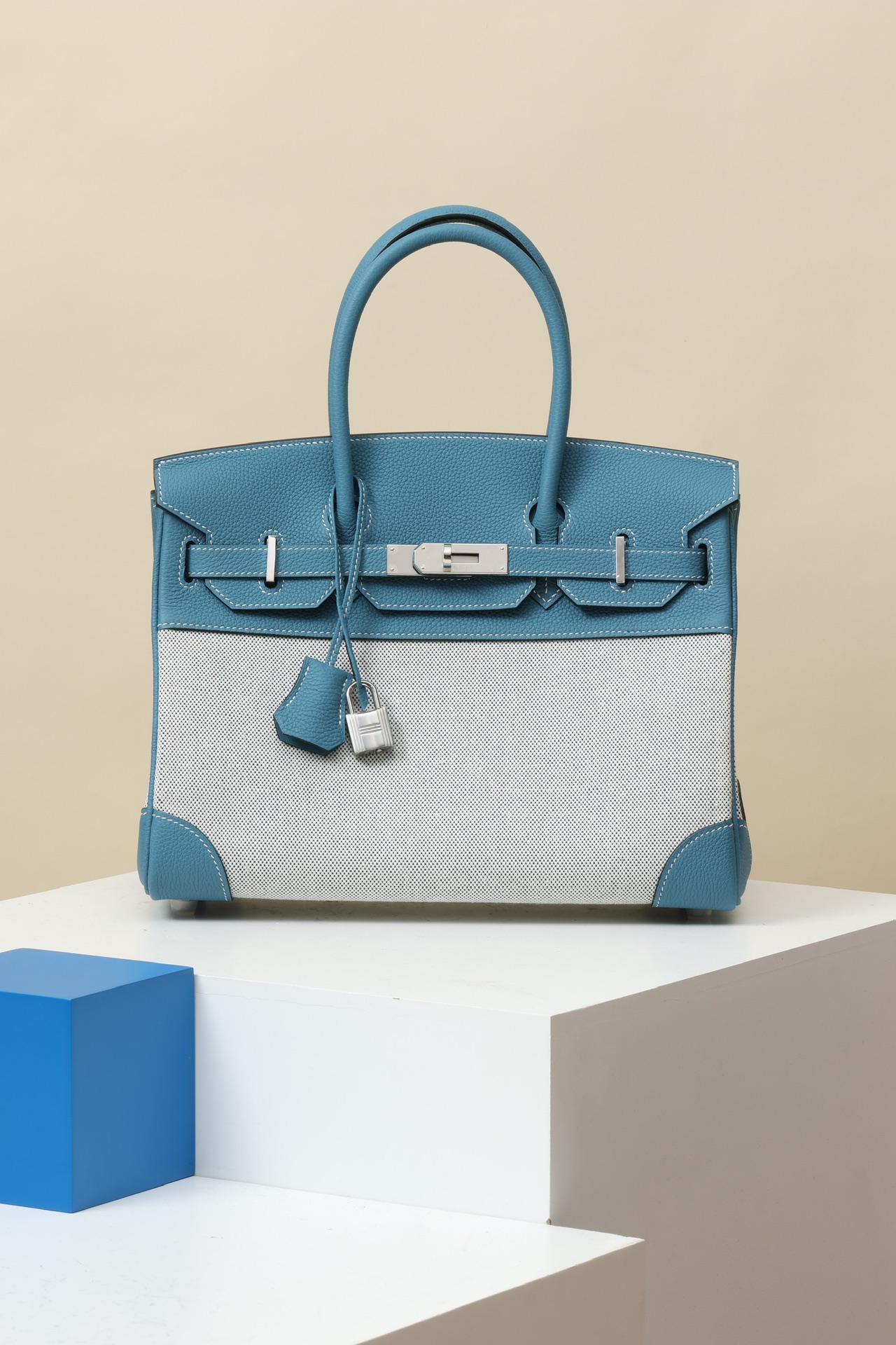 Hermes Canvas with Swift leather #75 Blue Jean 30cm