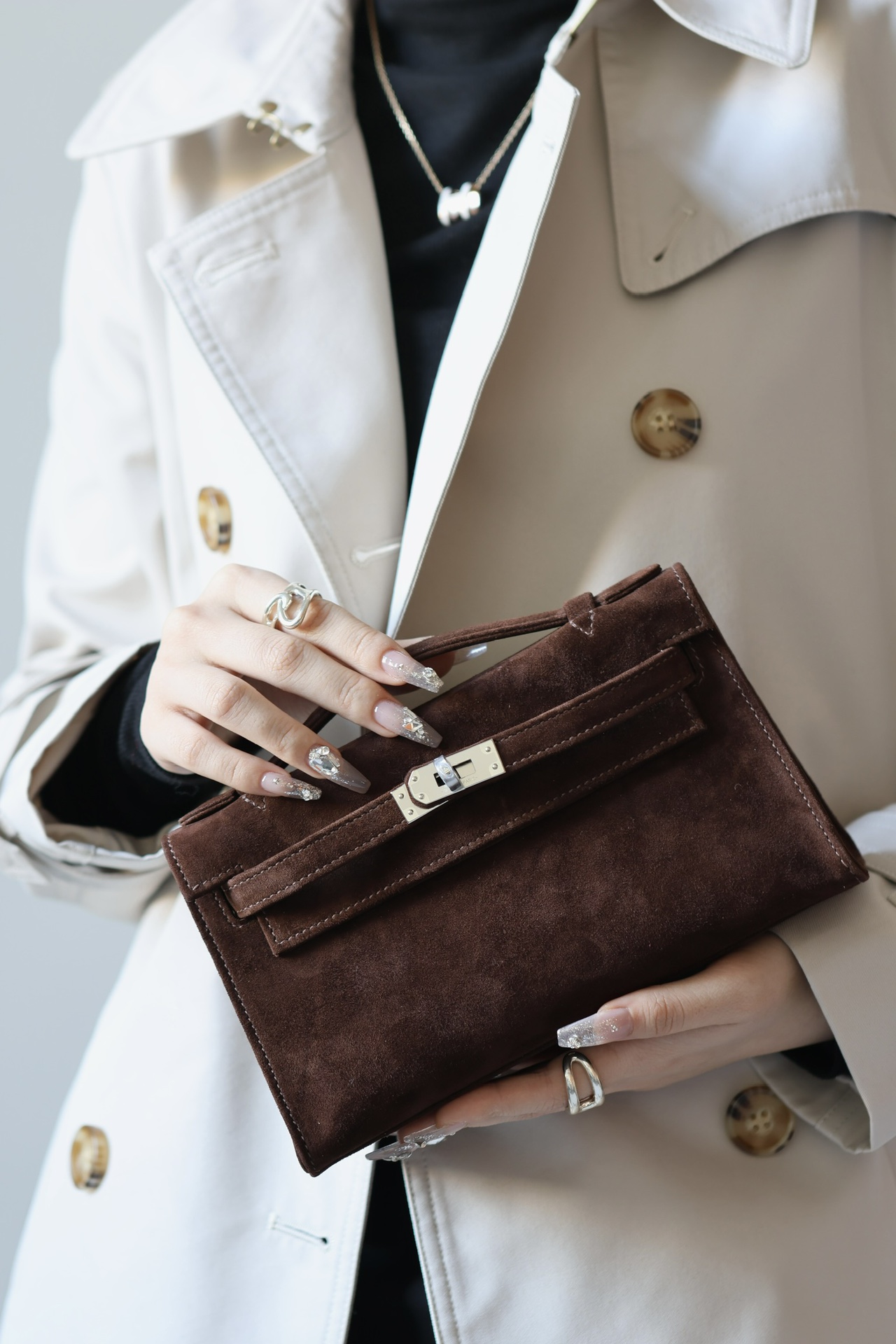 Hermes Kelly #47 Chocolate 22cm Doblis Suede