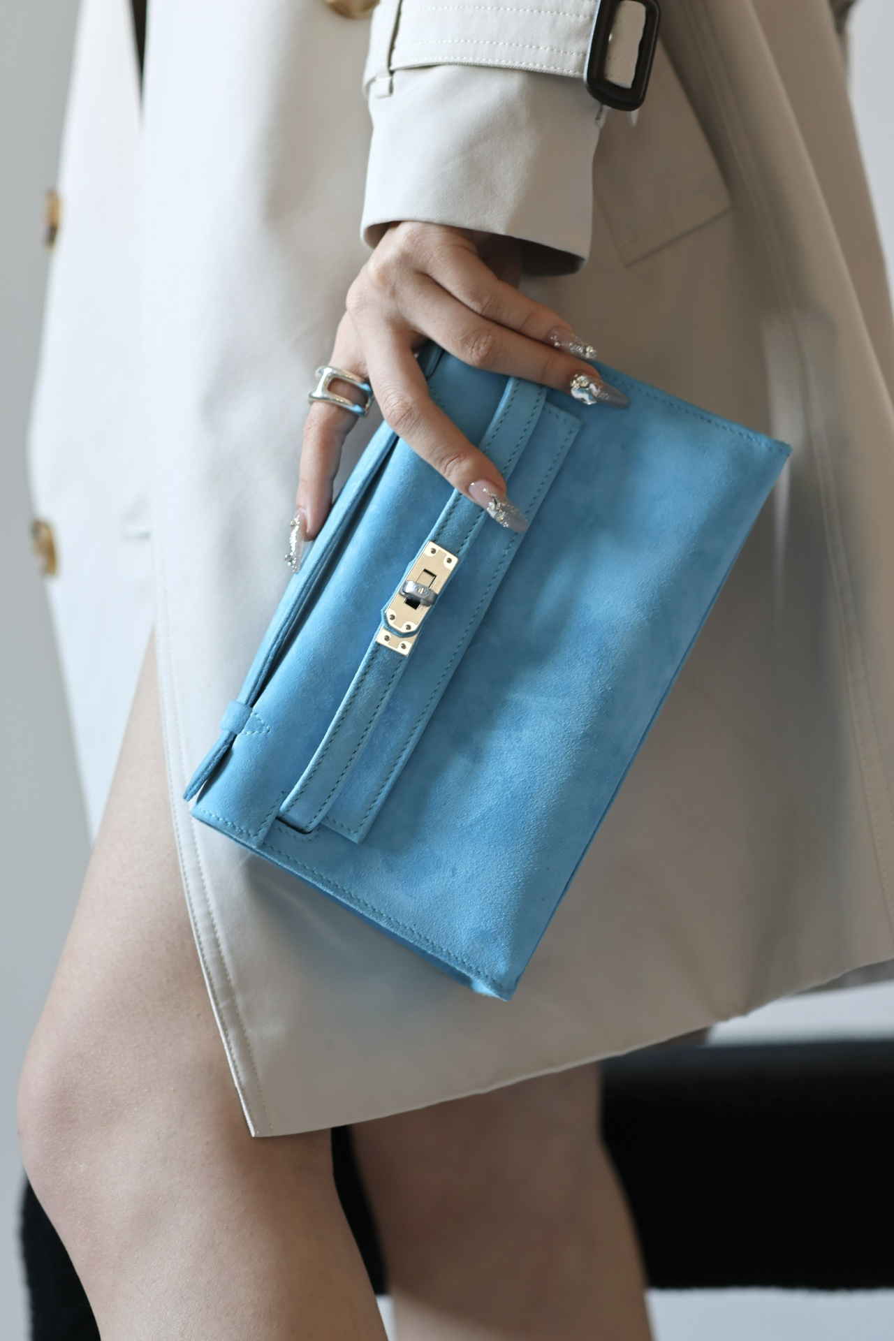 Hermes Kelly #7B Turquoise 22cm Doblis Suede