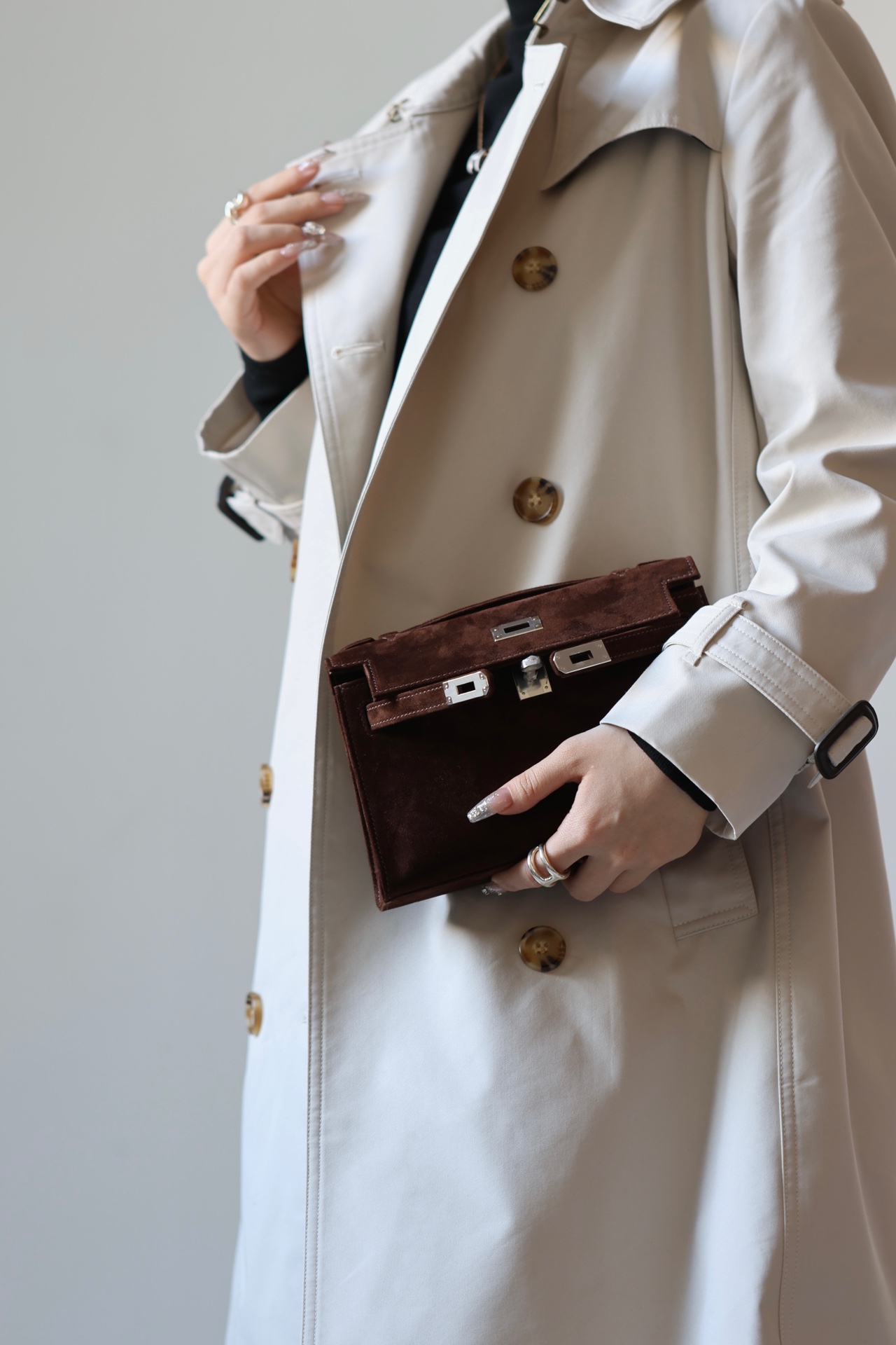 Hermes Kelly #47 Chocolate 22cm Doblis Suede