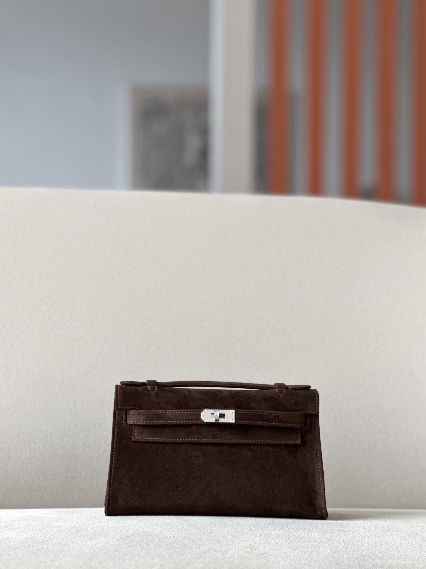 Hermes Kelly #47 Chocolate 22cm Doblis Suede
