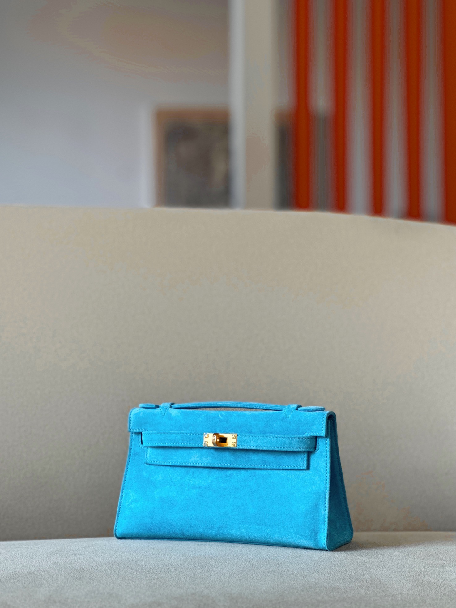 Hermes Kelly #7B Turquoise 22cm Doblis Suede