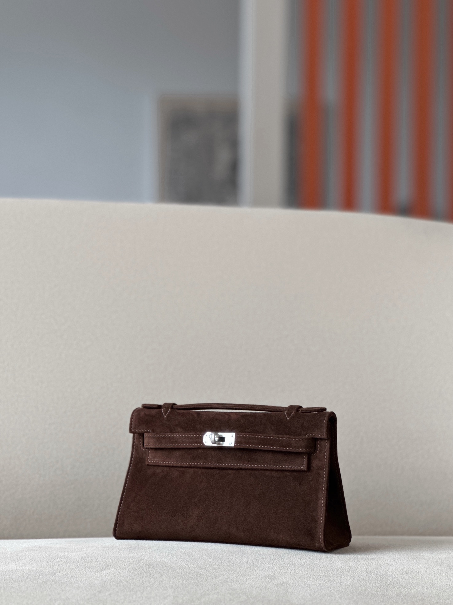 Hermes Kelly #47 Chocolate 22cm Doblis Suede