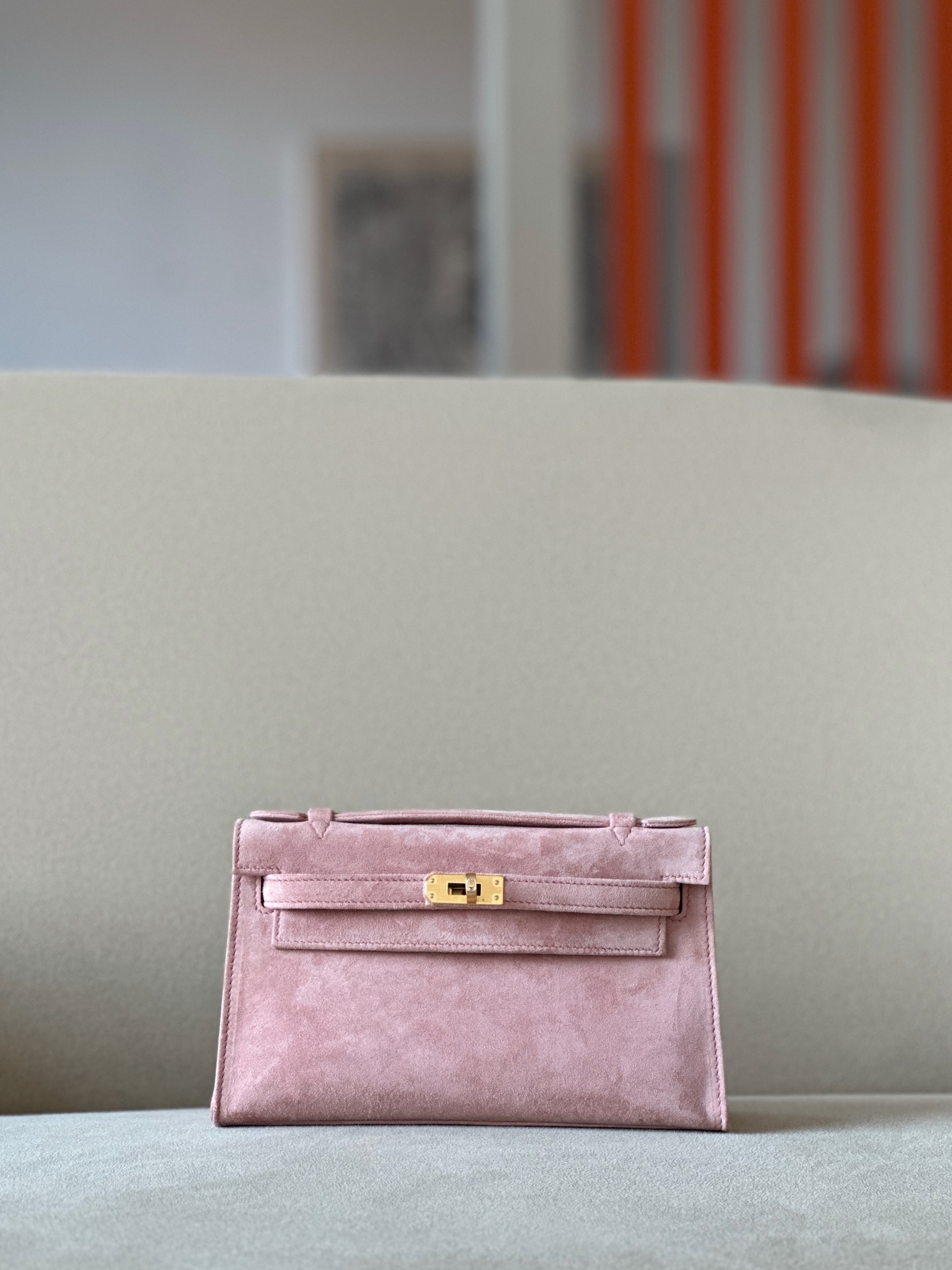 Hermes Kelly #G5 Bois de rose 22cm Doblis Suede